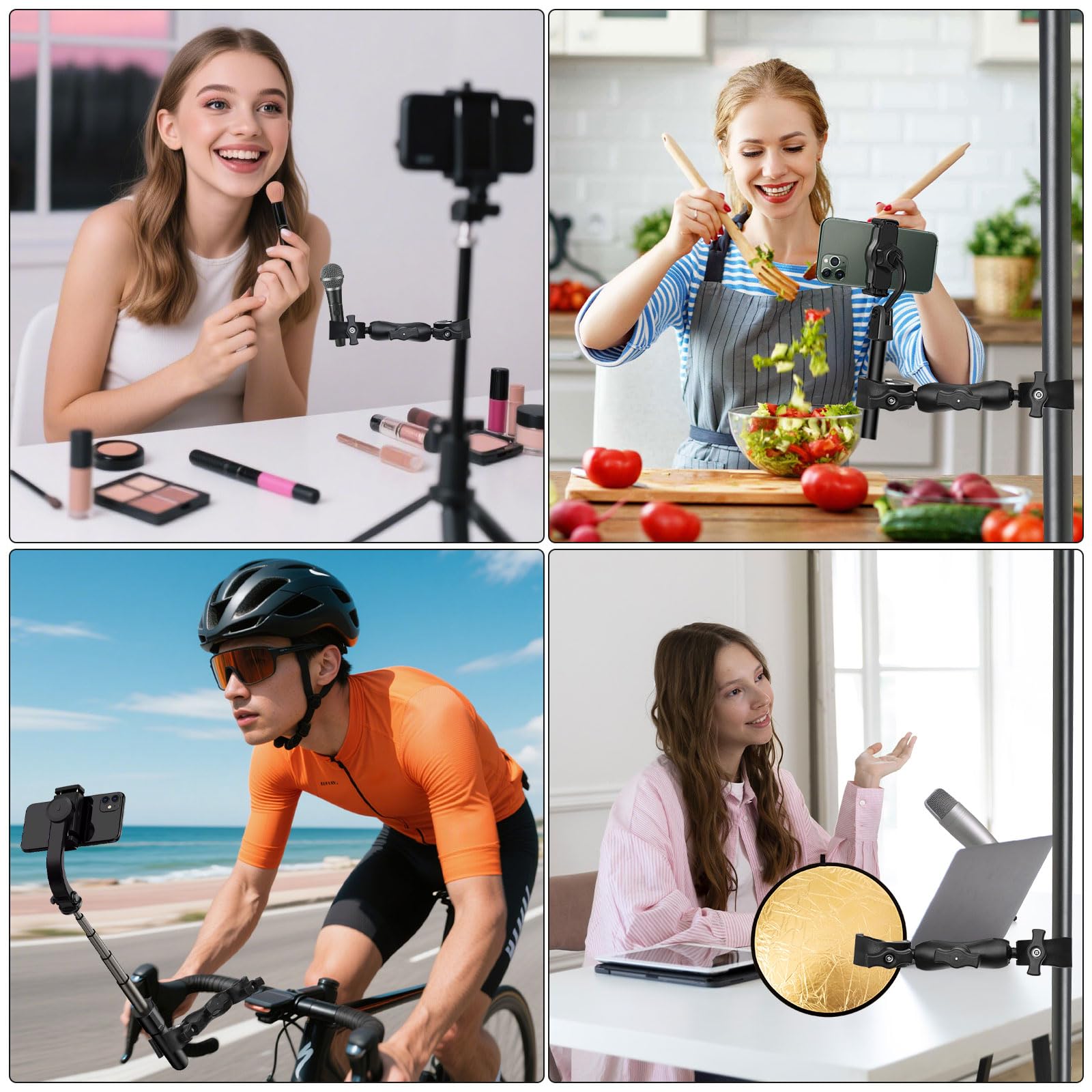 Supporto a doppio morsetto per ombrello e asta della fotocamera, universale, per sedia a rotelle, deambulatore, passeggino, scrivania e accessori fotografici, girevole a 360°, con braccio Magic Socket
