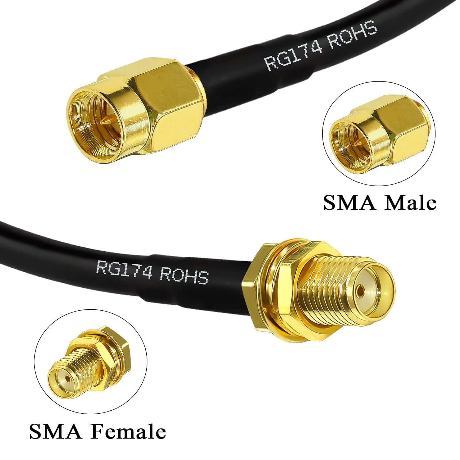 GTIWUNG Przedłużacz antenowy SMA 5 m 16,4 stopy, połączony z adapterem RF Coax SMA, 3 sztuki