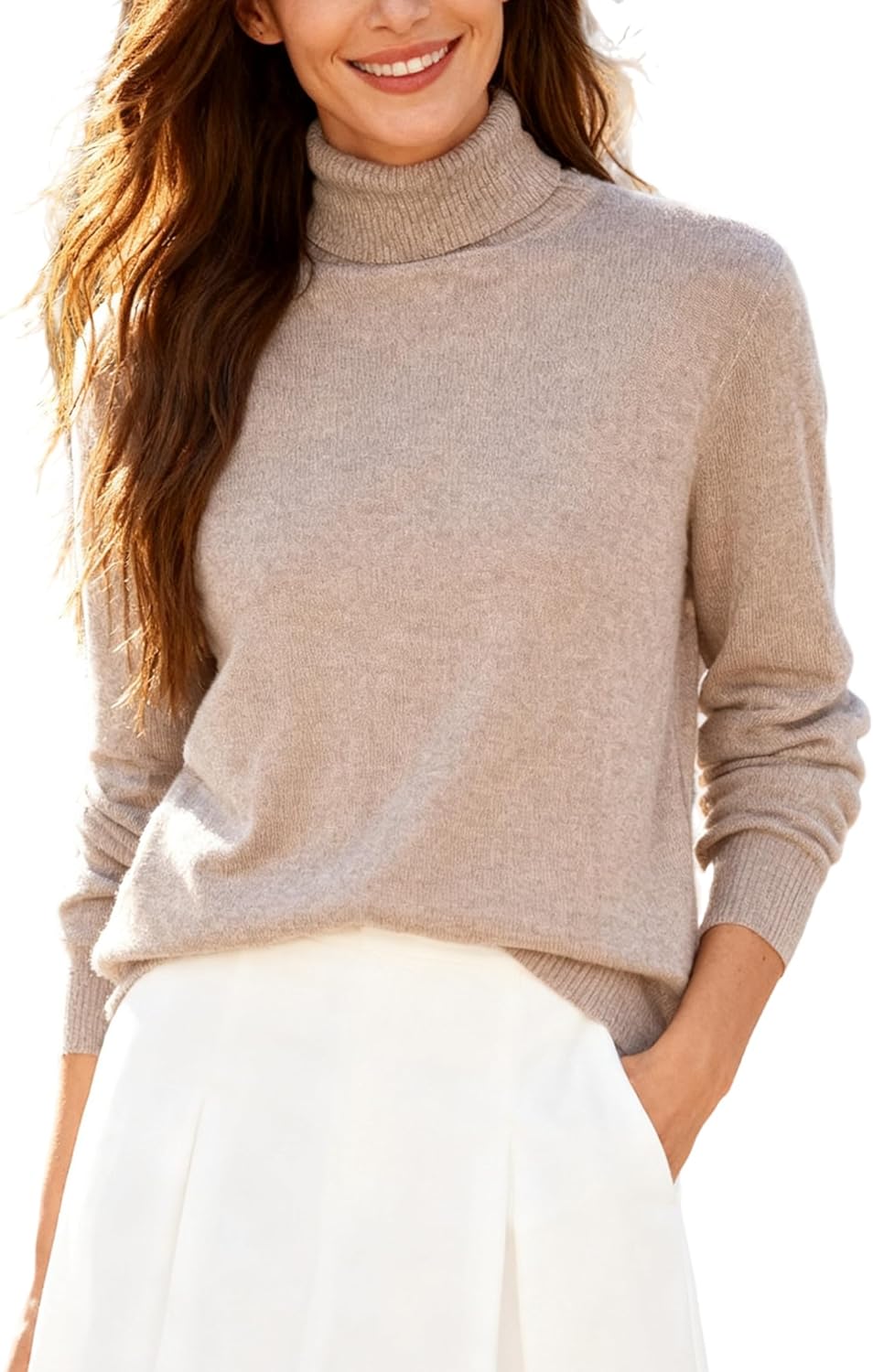 SANGTREE Women's Turtleneck Wool Sweater Soft Warm Stylish Versatile Knit Pullover