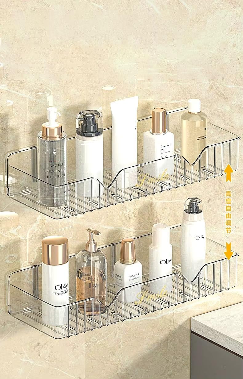 KROYWEN Transparent Acrylic Bathroom Shelf | No-Drill Wall Mounted Bathroom Organizer for Shampoo, Conditioner & Skincare | Rustproof Shower Shelf for Bathroom, Kitchen & Wash Basin (1)-image-13