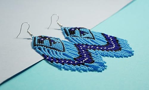 Miniatura 5 de Pendientes hechos a mano con cuentas de cristal de estilo nativo americano, pendientes de cuentas nativas al estilo mexicano de artesanos, regalos