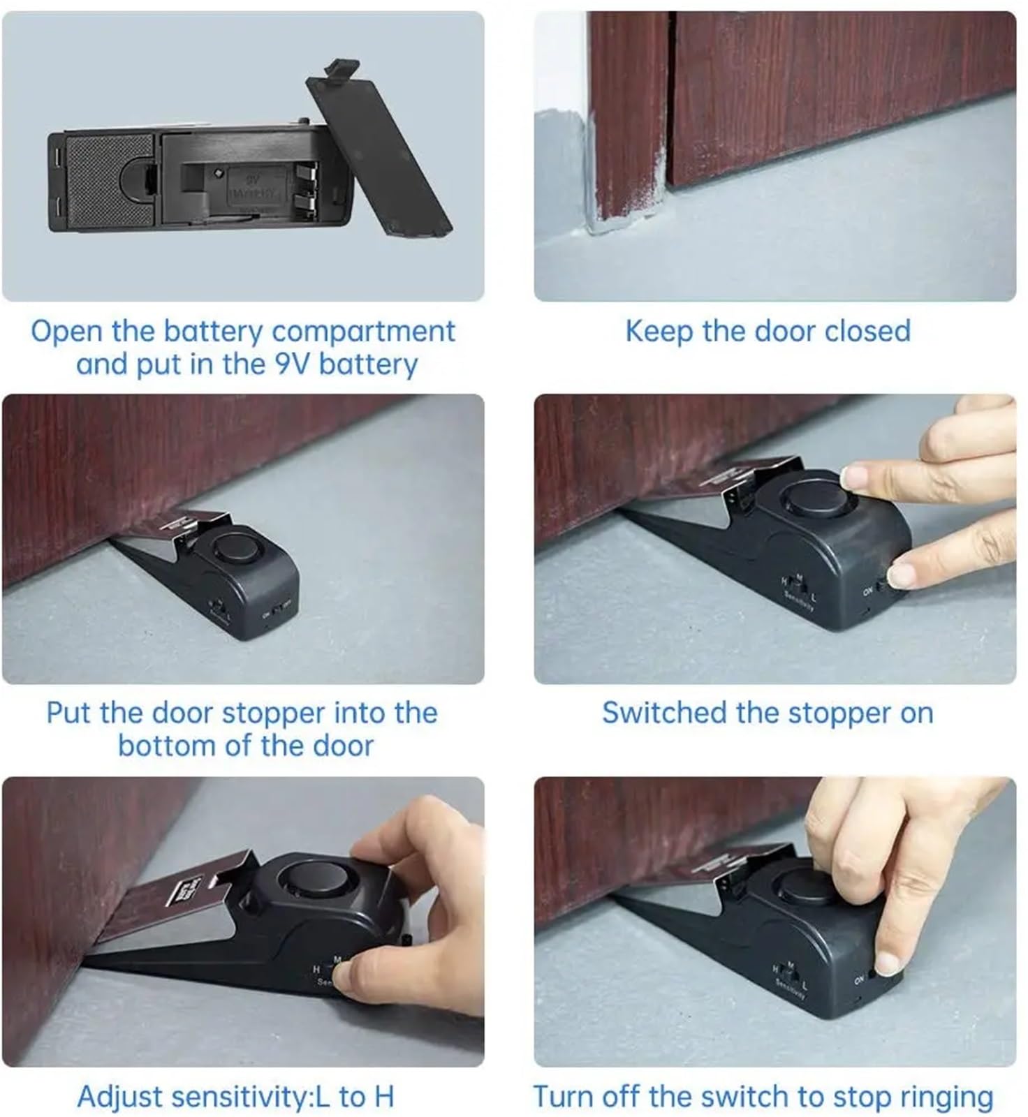 Butee De Porte Alarme portable 120 dB, butée de porte sécurité réglable, for la maison, le dortoir, les voyages(5pcs)