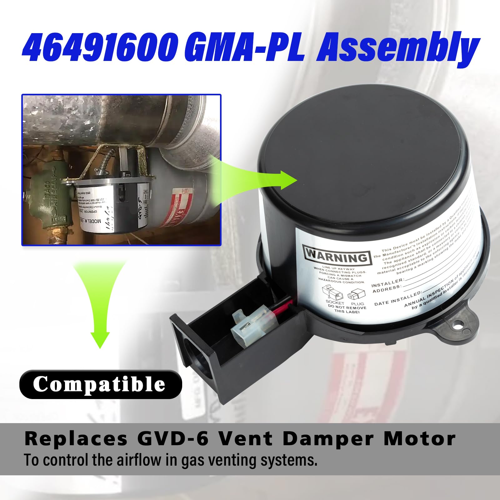 46491600 GMAPL Boiler Damper Motor Assembly Replaces GVD6 Vent Damper Motor