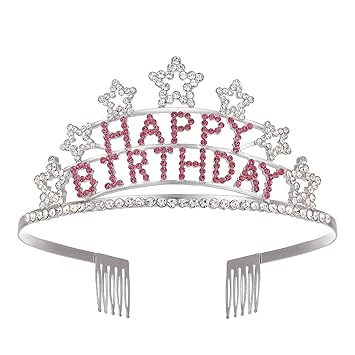 Amazon Com Sweetv Happy Birthday Tiara Crown For Girls Women Rhinestone ay Crown With Comb Crystal Birthday Party Hat Gift Princess Headpieces Pink Beauty Personal Care