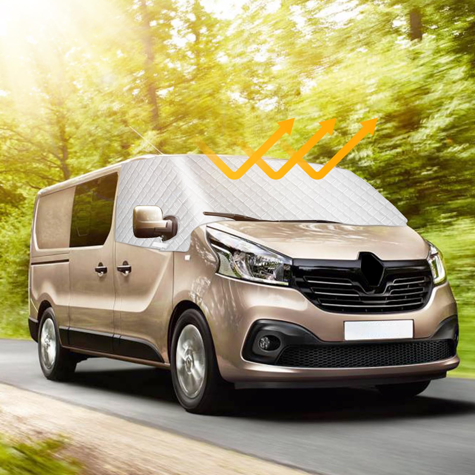 Housse de Pare-Brise Compatible avec Renault Trafic 2014-2025, Argenté Pare-Soleil pour Vitre Avant, Bloque Les Rayons UV, Protège du Vent et des Intempéries, Garde Votre Véhicule au Frais