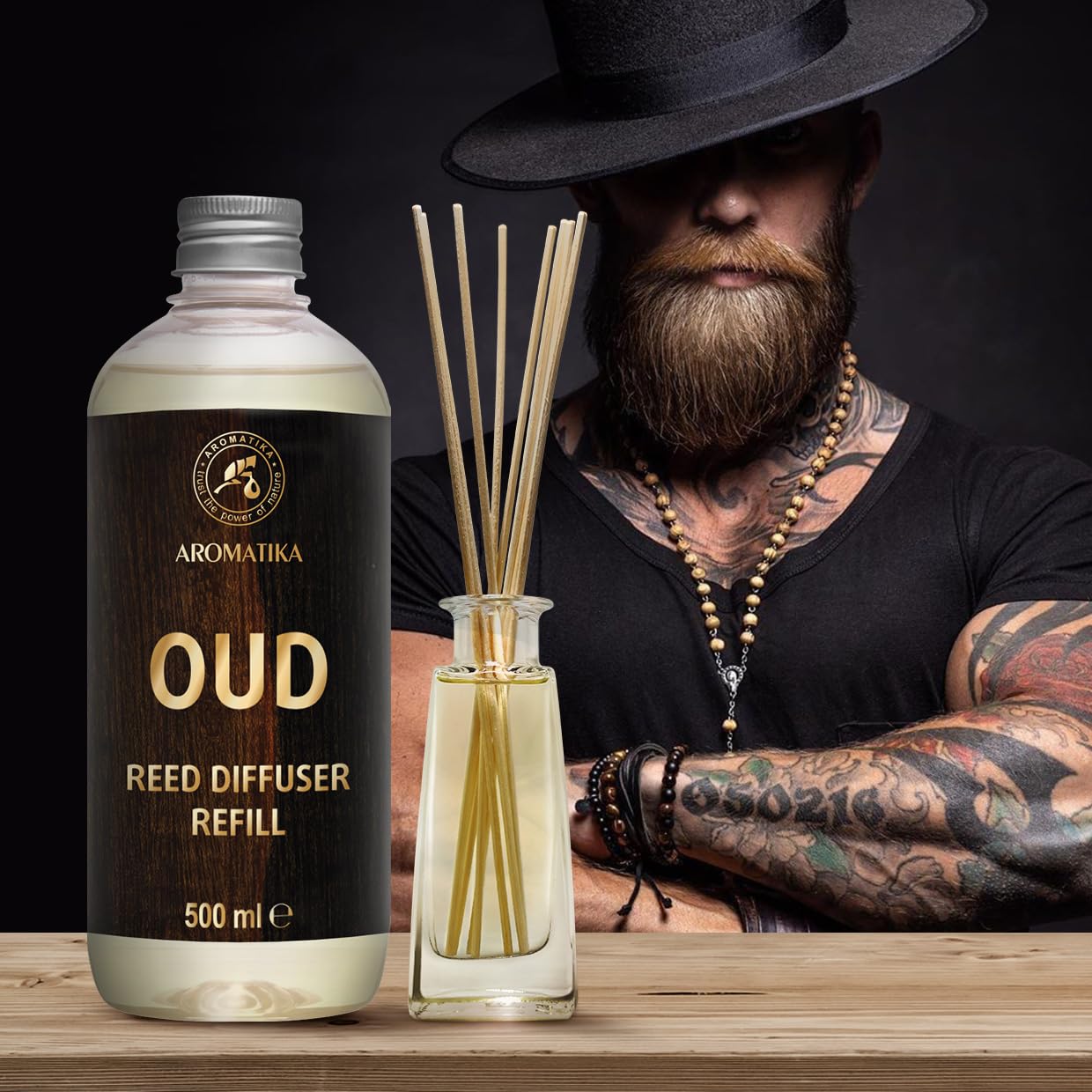 Recharge Diffuseur de Oud 500ml - Naturel Fragrance - Parfum boisé - Désodorisant - Aromathérapie - Parfum de Ambiance - Parfum Frais et de Longue Durée - Assainisseur de Air