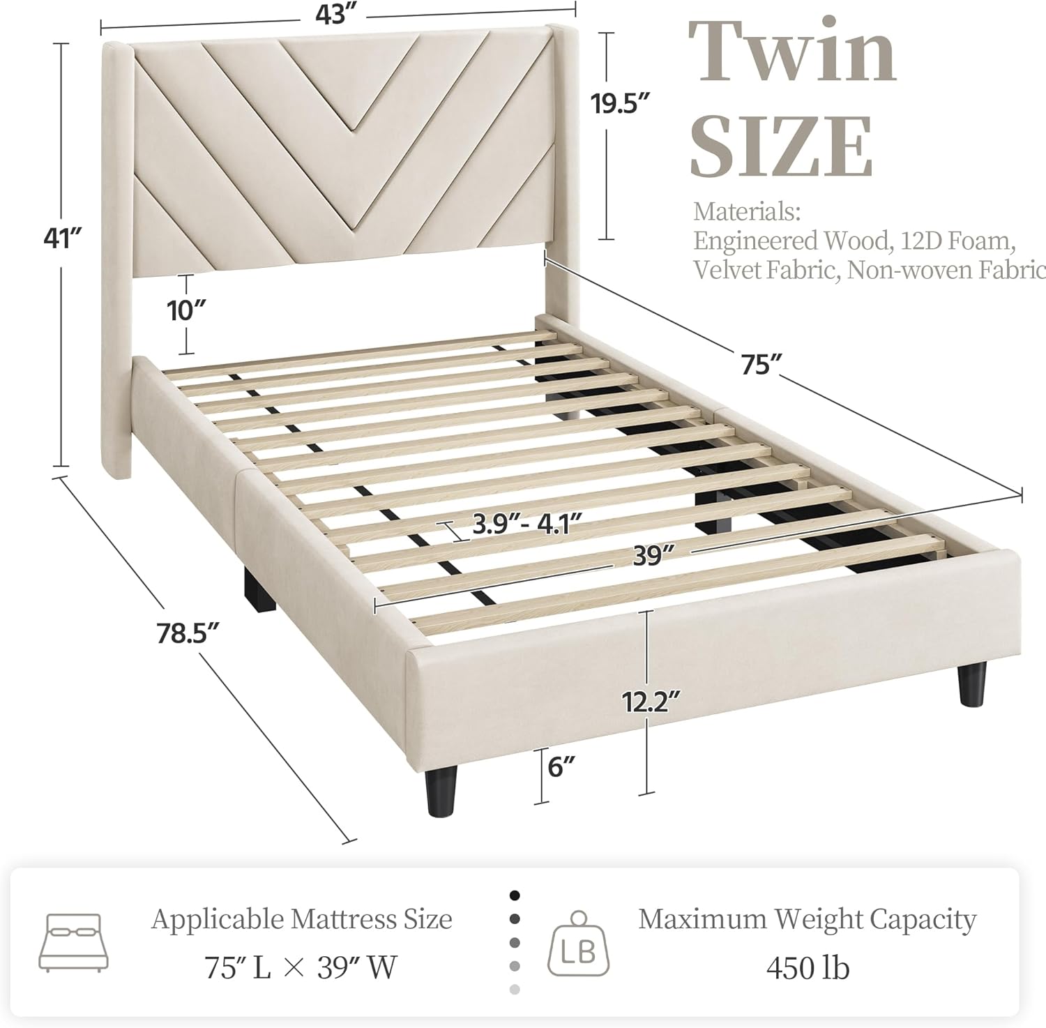 Yaheetech Twin Bed Frame Upholstered Platform Bed with Wing Side/Wooden Slat Support/Tufted Headboard with Wing Side/Mattress Foundation/No Box Spring Needed,Beige Twin Bed