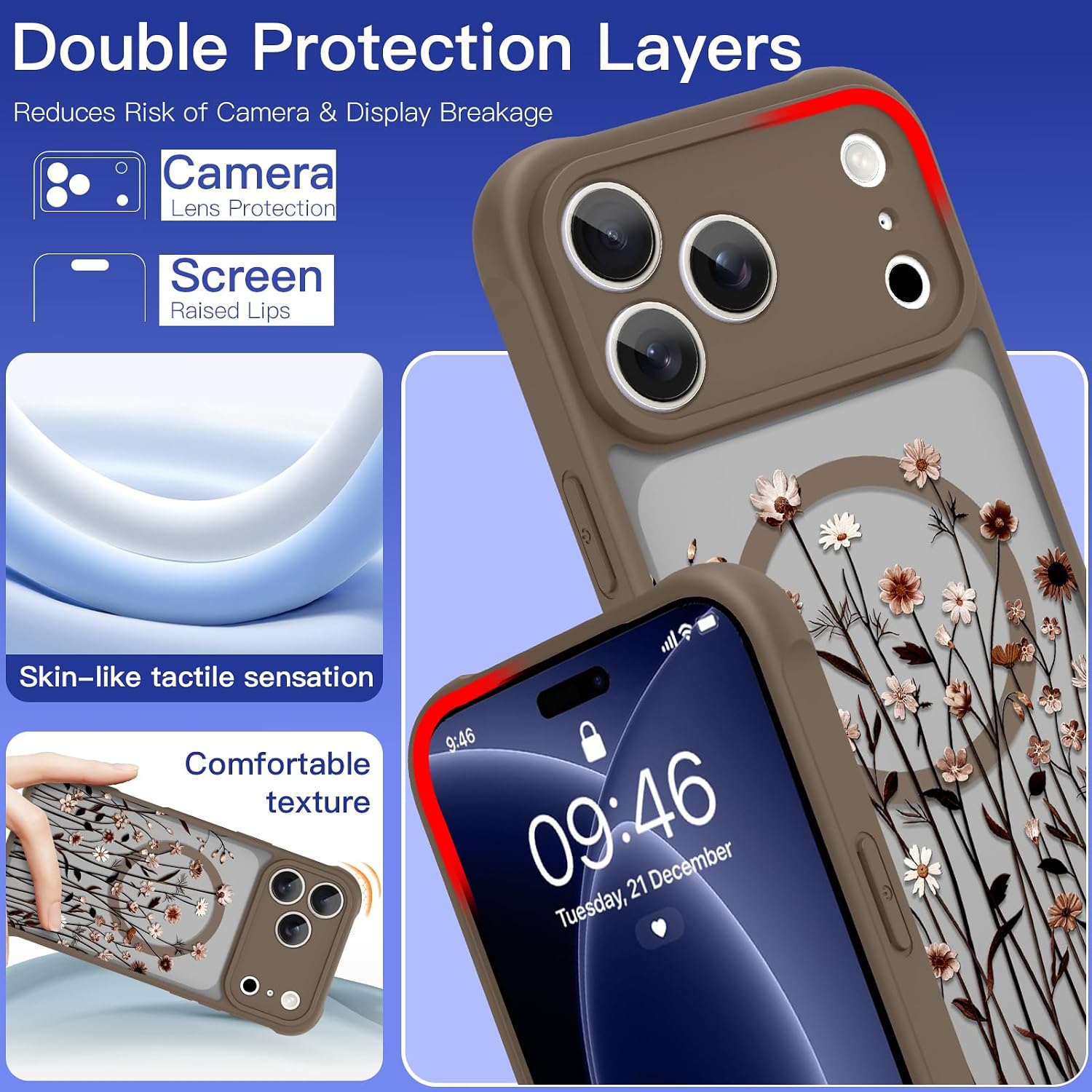 OOK Phone Case for iPhone 18 Pro Max Magnetic Brown Wild Folwers Design image 5