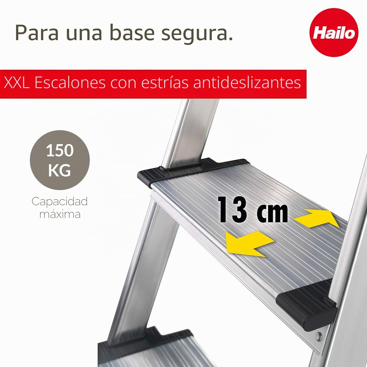 HAILO 8040-307 - Escalera de tijera de aluminio con peldaño ancho XXL EasyClix (3 peldaños)