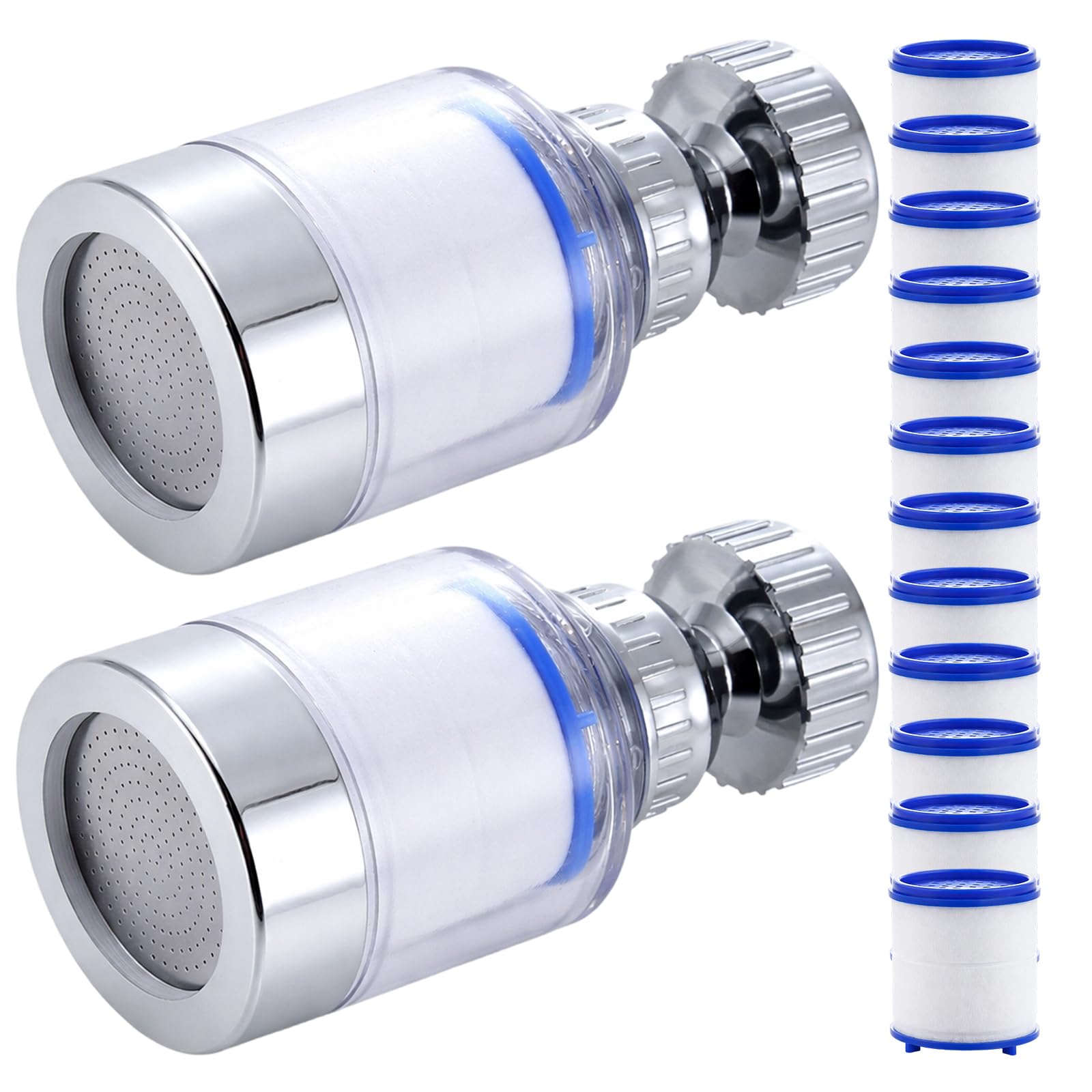 Tap Water Filter, 12-Piece Set with Filter Cartridges, 360-Degree Rotating Design for Kitchen Sink and Bathroom Tap, Hard Water Filtration for Family Use, Compatible with Standard UK Taps