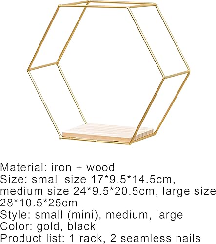 Miniatura 7 de Juego de 3 estantes flotantes hexagonales para decoración de pared, multifuncional, almacenamiento de hierro, estante de pared de panal para