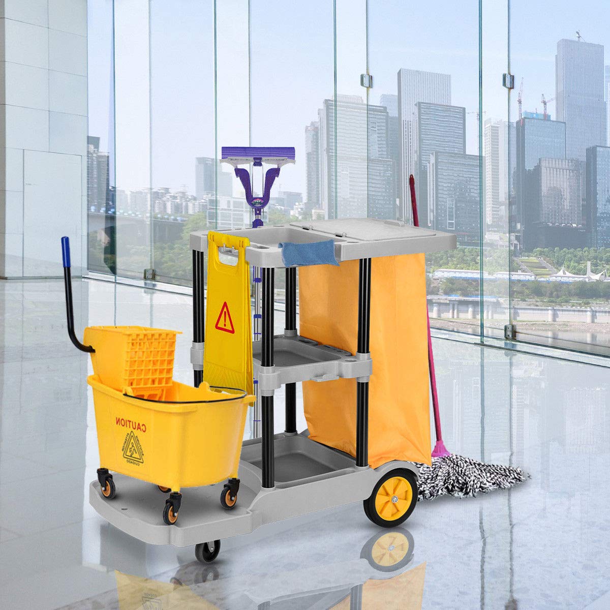Buy Goplus Commercial Janitorial Cart Heavy Duty Cleaning Utility Cart