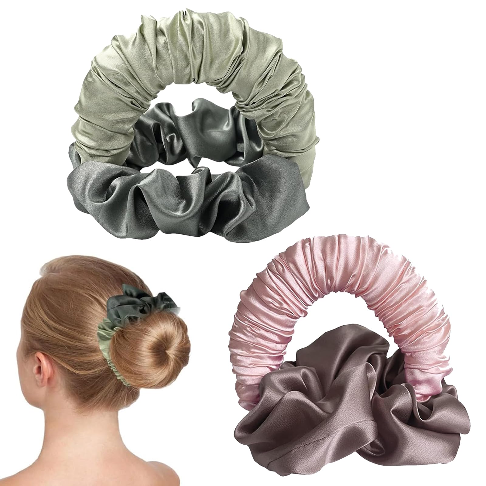 Heatless Curls, Hair Scrunchies for Women 2 Pcs Soft and Elastic Heatless Curling Scrunchies, Elastic Hair Bands for Ponytail Holder