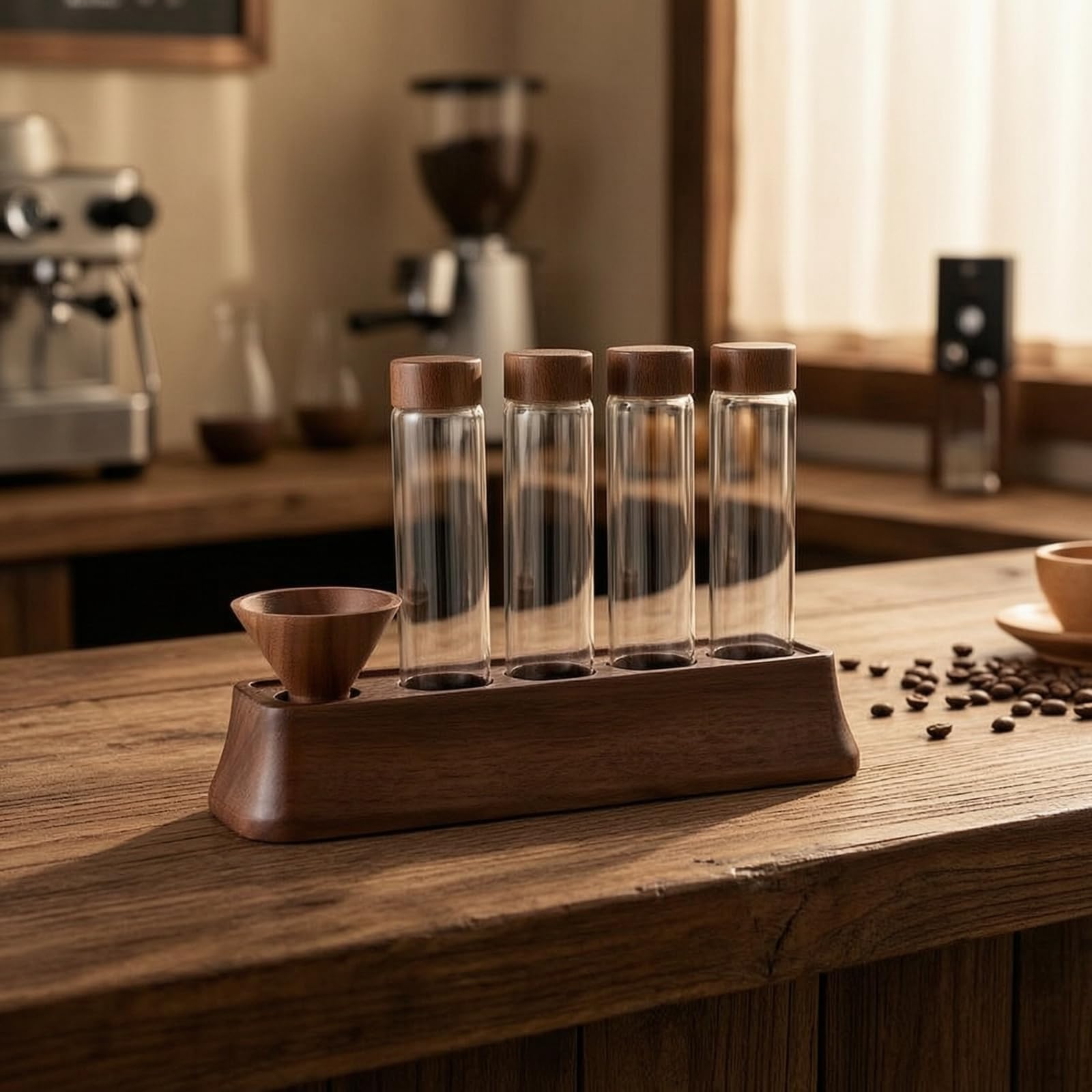 Kaffeebohnen-reagenzgläser mit ständer dekorativ Kaffeebohnenbehälter mit ständer übersichtlich Aufbewahrungsröhrchen für Kaffeeliebhaber, Groß