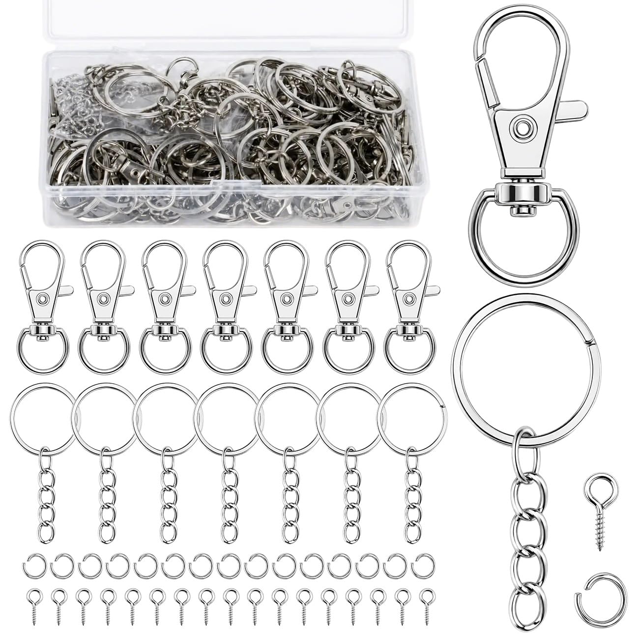 200 PCS Keyring Making Kit, Swivel Lobster Clasps, Key Chain Rings