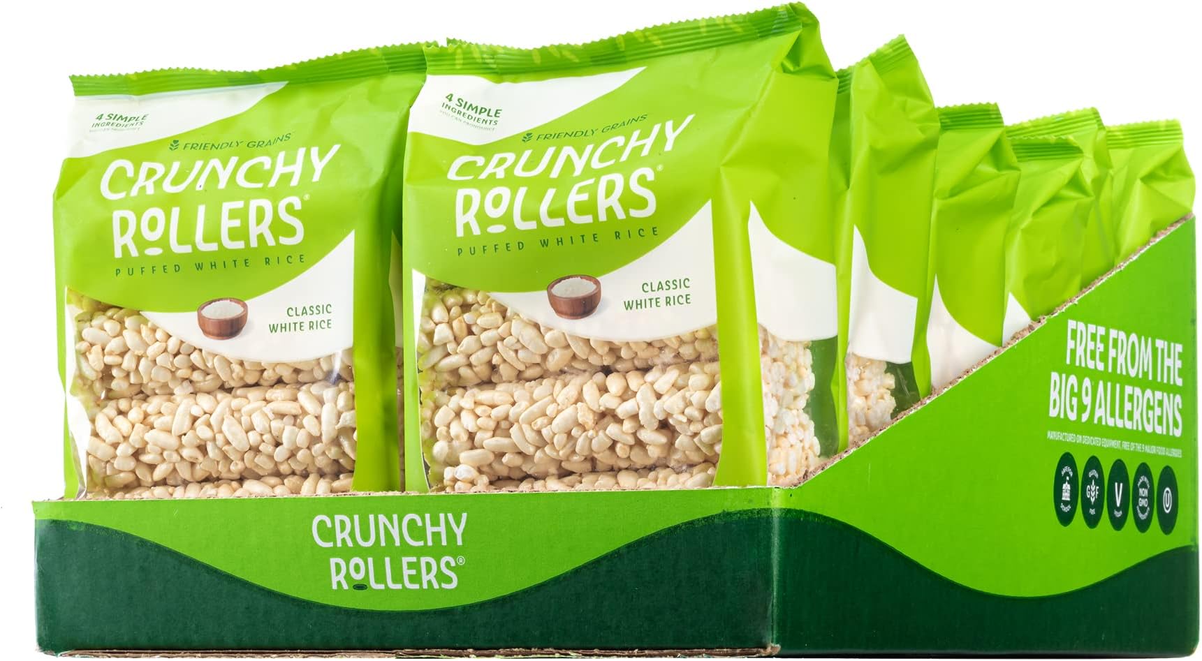 Crunchy Rice Rollers - Gluten Free - Vegan - 3.5 oz Individual Packs (12 Packs of 8 Rollers)