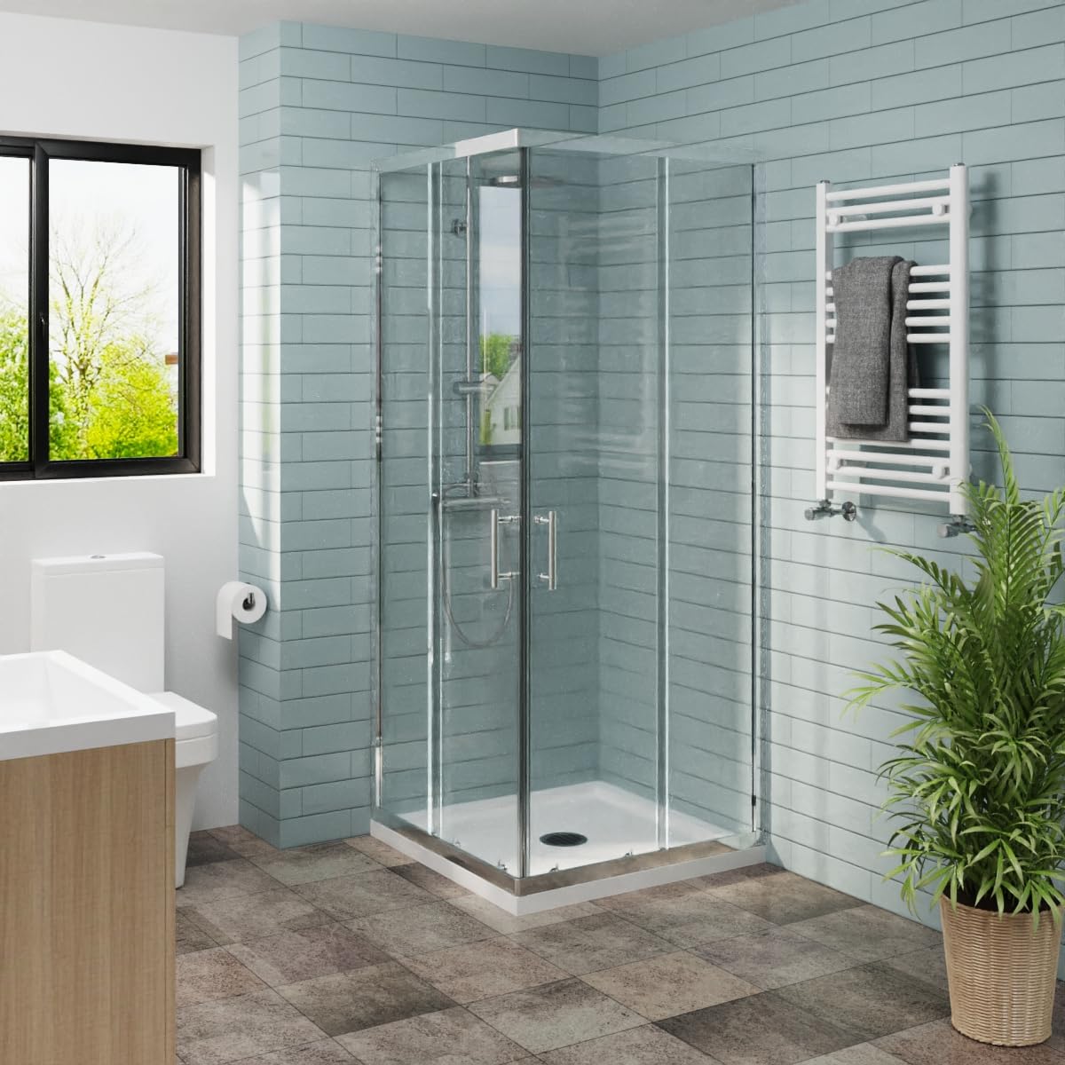 Nrg Chrome 760 X 760Mm Square Corner Entry Shower Enclosure With Double Sliding Doors For Bathroom Enclosure Cubicle