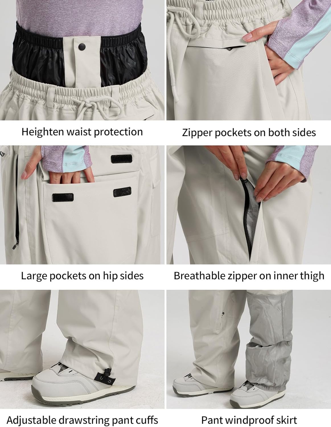GSOU SNOW Mens Snow Pants Women Baggy Snowboard Pants Loose Fit Insulated Windproof Waterproof for Ski Hiking Winter Outdoor - Image 5