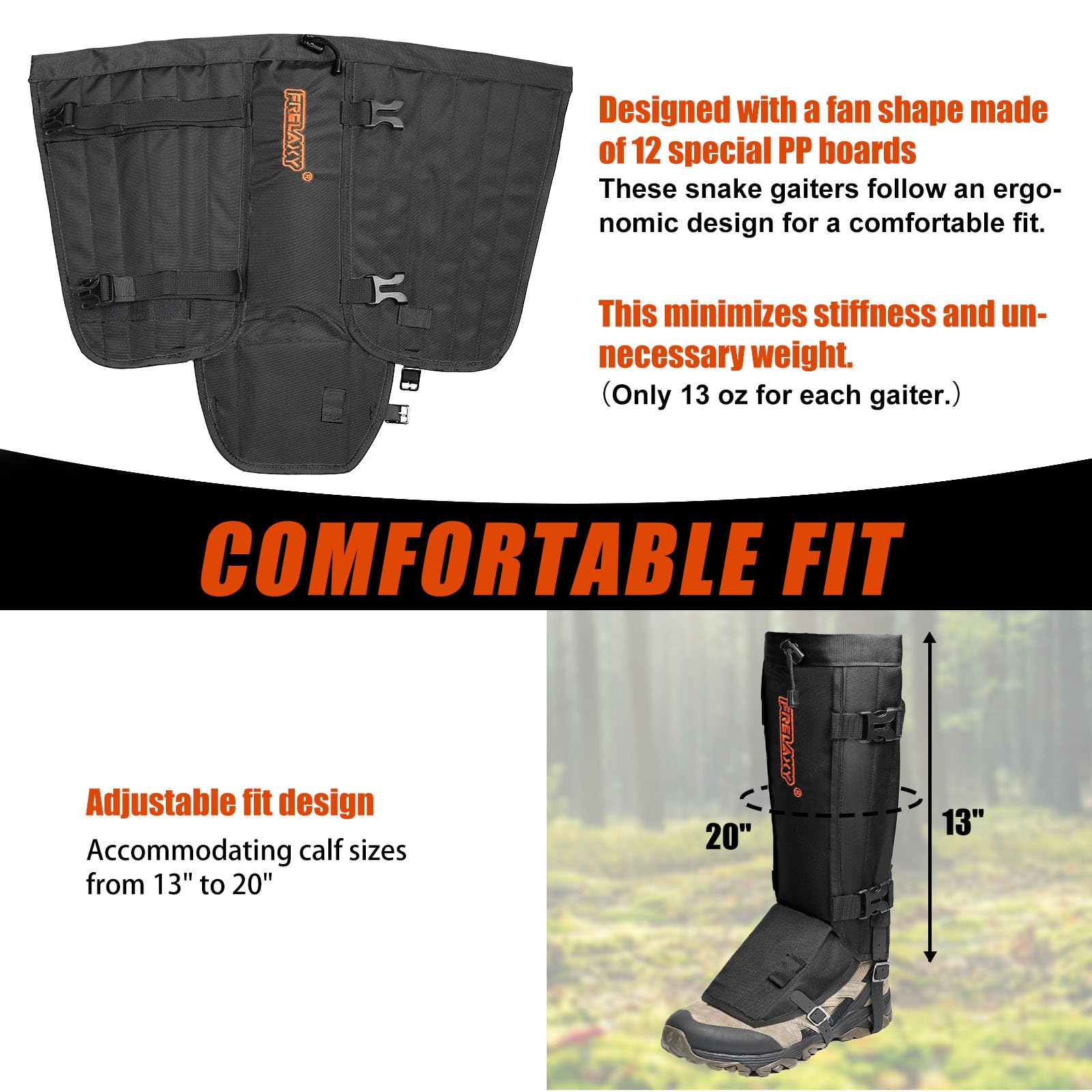 Frelaxy Polainas de serpiente, impermeables, protección contra mordeduras de serpiente para la parte inferior de las piernas, polainas ajustables a prueba de serpientes para caza/trabajo al aire libre