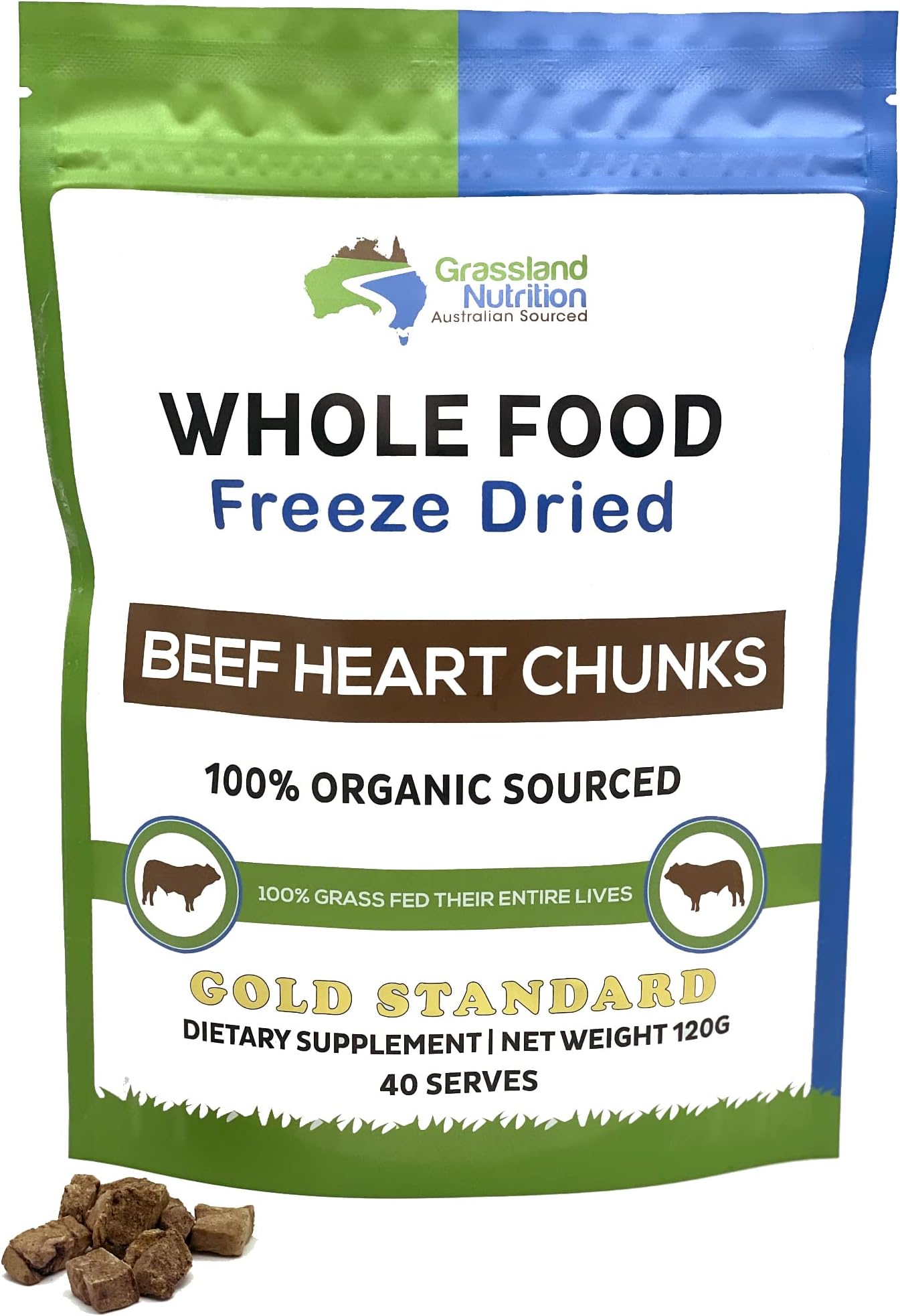 Organic Heart Freeze Dried Chunks — High in Q10, Vitamin B2, B6, and B12 for Energy (120g)