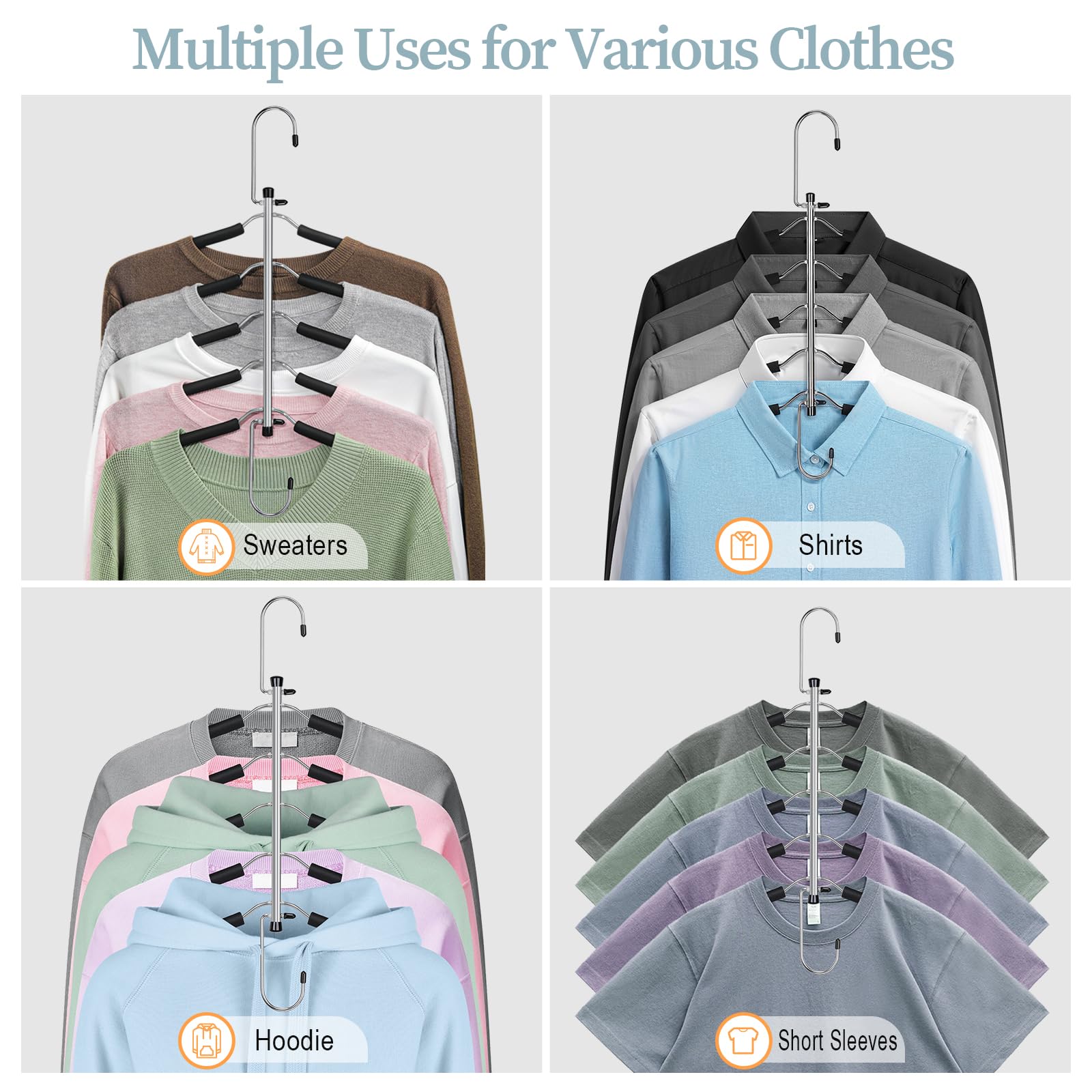 Kleiderbügel, platzsparend, für Hemden, rutschfest, mit Schaumstoff gepolstert, Schrank-Organizer und Aufbewahrung für Pullover, Kapuzenpullover, Bluse, Mantel, Kleid, kurz, Schwarz, 4 Stück