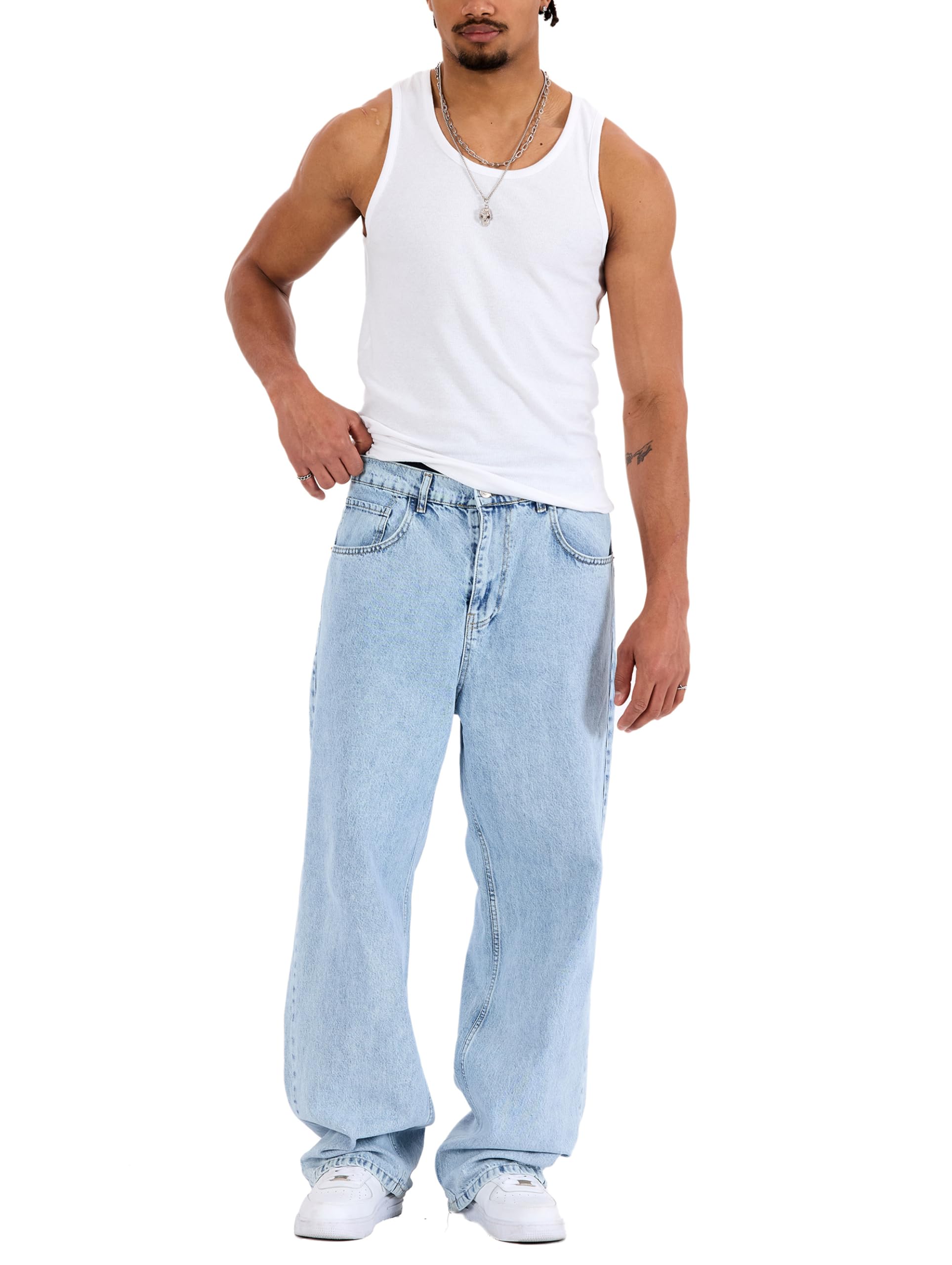 by Denim House Wide Leg Jeans Baggy Fit Denim Hose im 5 Pocket Style Bequeme Loose Fit Jeans für Streetwear und Alltag