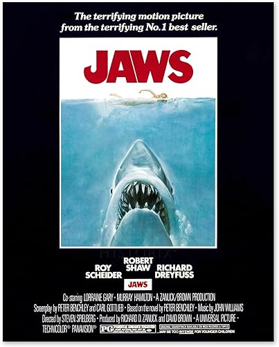 HISTORIX Póster vintage de película de mandíbulas de 1975, póster de película vintage de mandíbulas de película de taquilla, arte de pared, póster