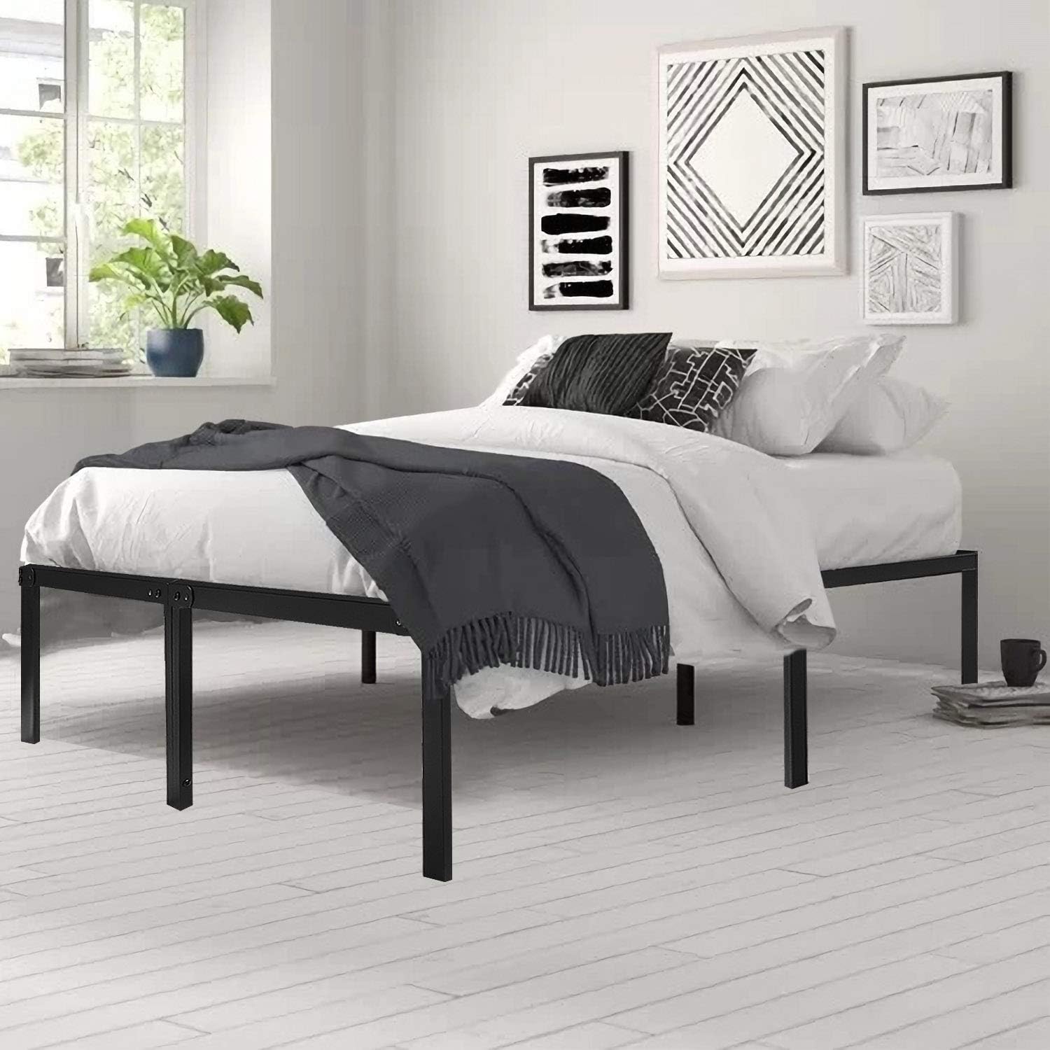 HAAGEEP 18 Inch Queen Bed Frame No Box Spring Needed High Platform Bedframes with Storage Size Black Metal : Home & Kitchen