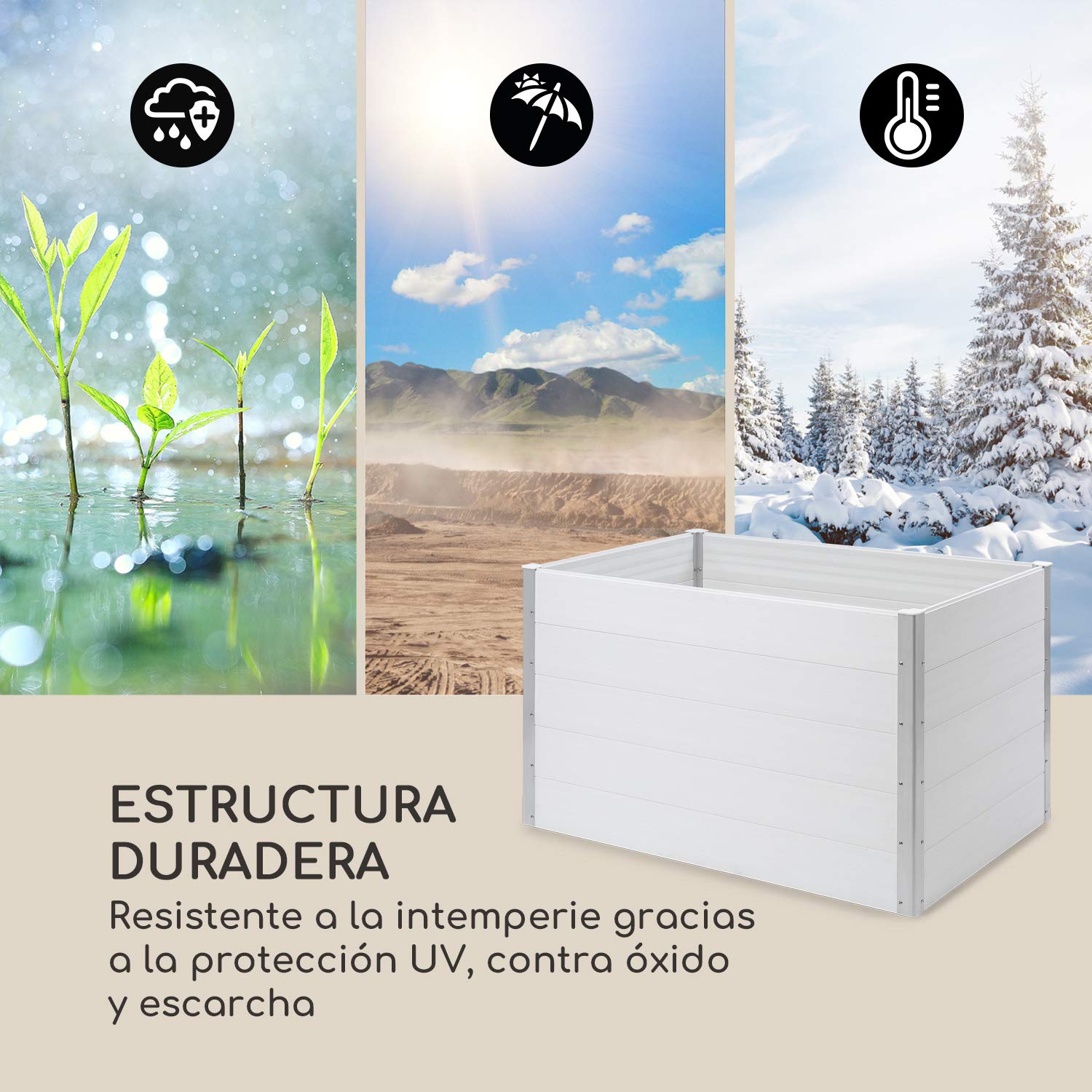Blumfeldt Nova Grow Bancal de jardín, 150 x 91 x 100 cm (An x Al x Pr), Material: WPC con protección anti-UV, antioxidante y anticongelante, Aspecto de madera, Altura ergonómica, Montaje fácil, blanco