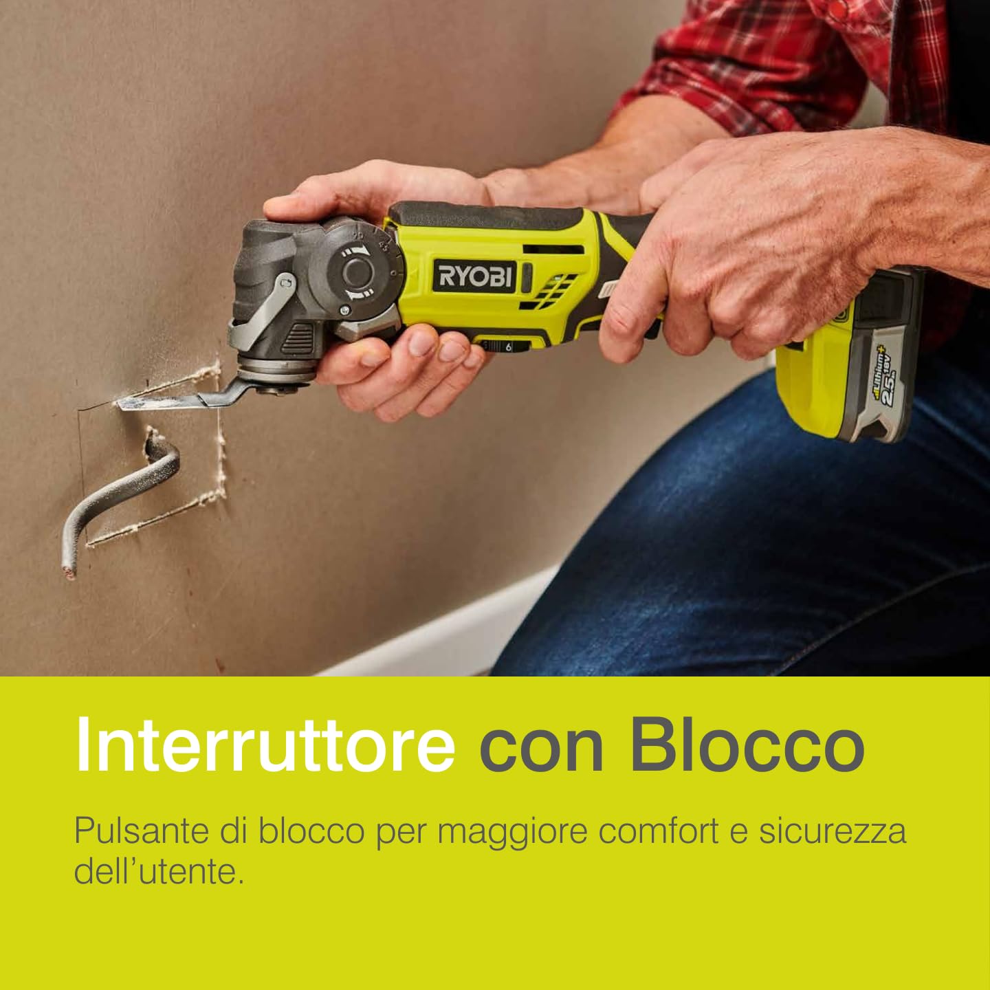 Ryobi R18MT-0 Utensile Multifunzione a Batteria 18V ONE+, Testa Orientabile 4 Posizioni, Velocità Variabile 6 Posizioni