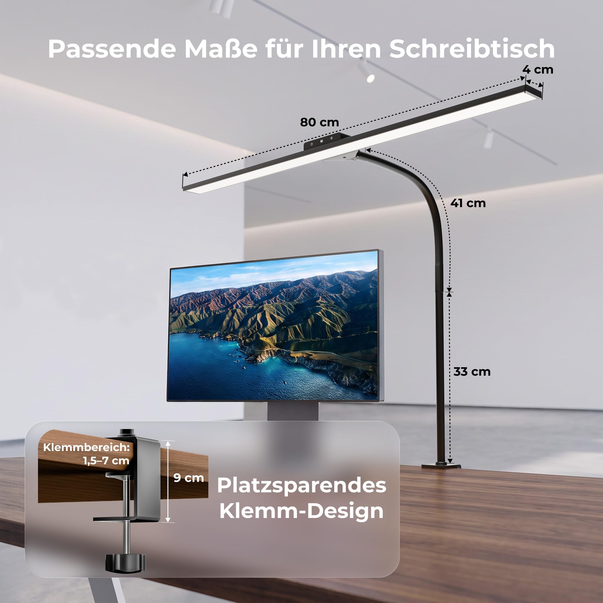 LED Schreibtischlampe klemmbar 80 cm für Büro & Homeoffice