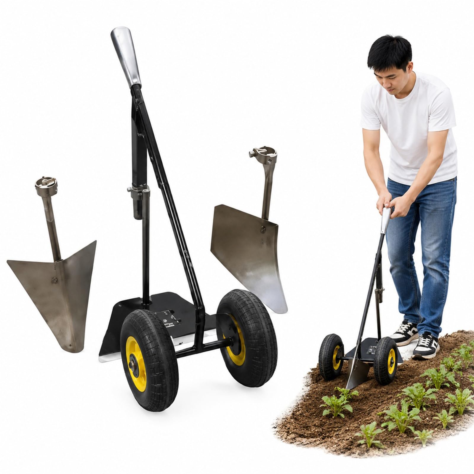 Amazon.co.jp: Tbfyou 三角ホー 鍬 二輪農業用3in1除草耕運機三角鍬 