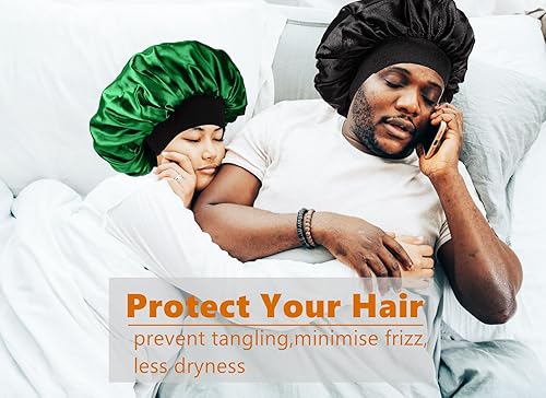 Miniatura 6 de Gorro de seda para dormir, gorro para hombres y mujeres, gorro de satén de doble capa para trenzas de cabello rizado, gorro de dormir reversible