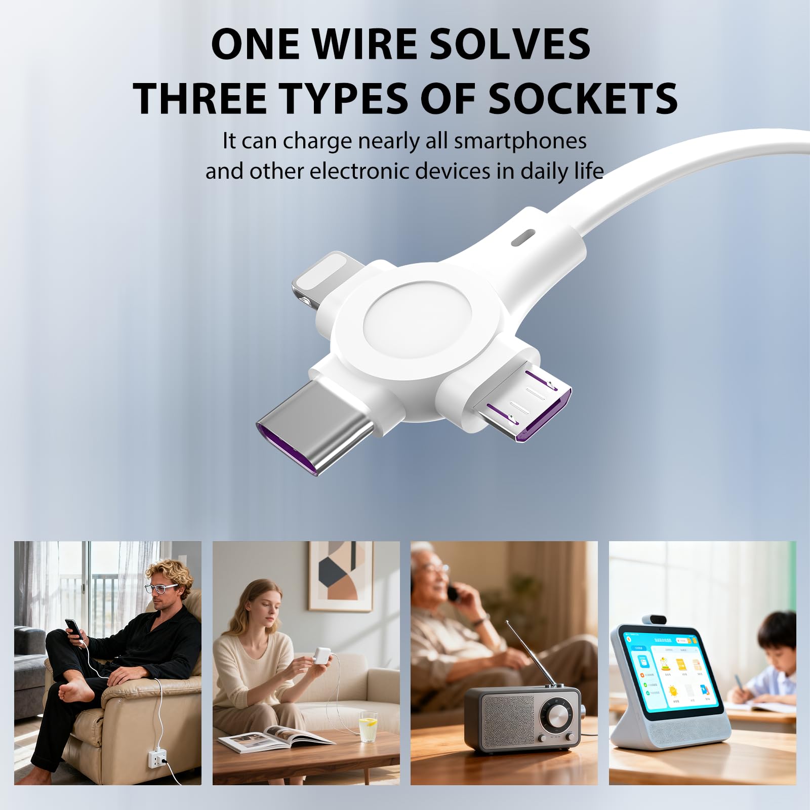 Cavo retrattile 3 in 1 multi ricarica rapida per smartphone, USB a Lightning/Micro USB/Type-C, cavo di ricarica universale per iPhone, iPad, Samsung, PS, tablet, laptop e altro (blu)