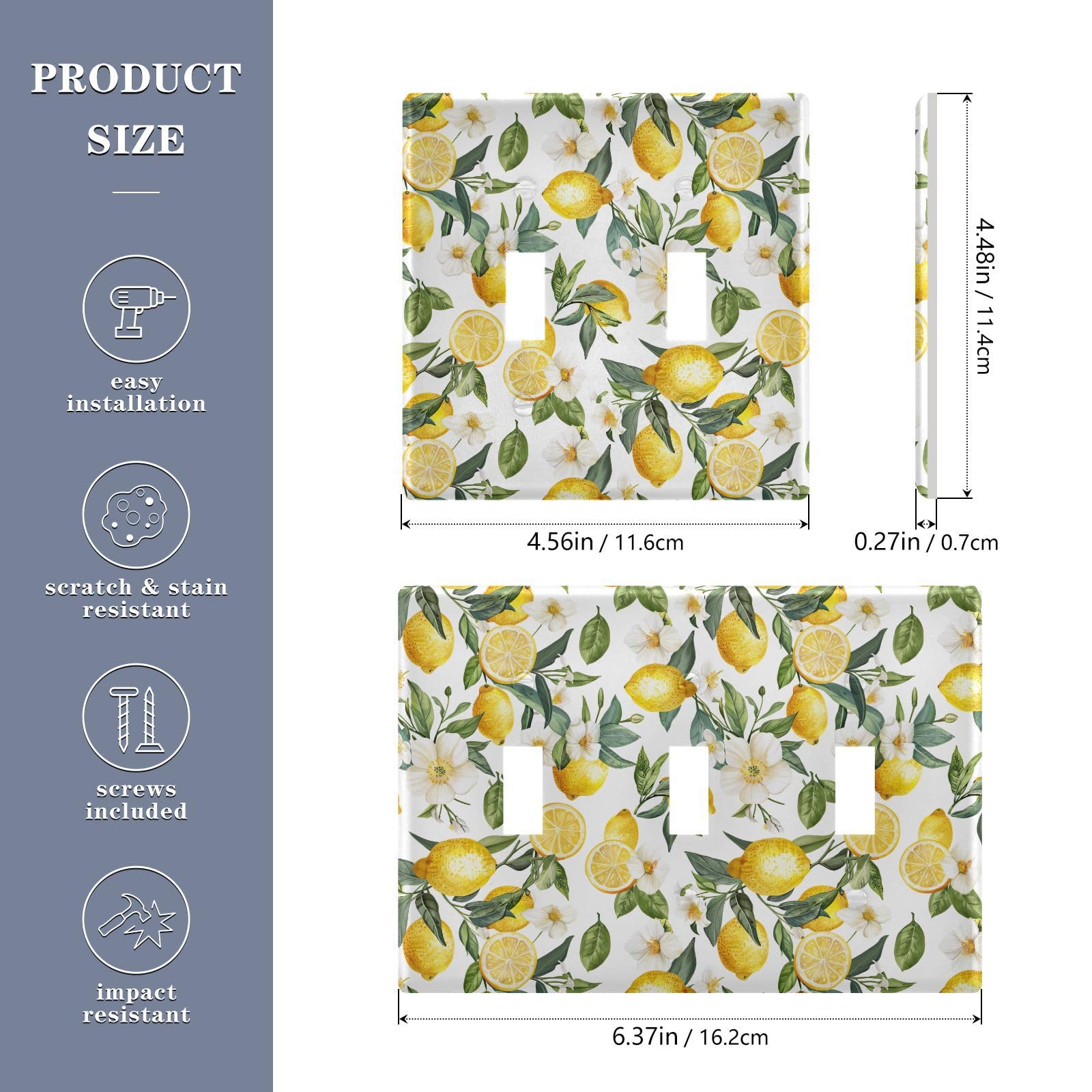 Light Switch Cover Lemon Summer Wall Plates for Electrical Outlets 3 Gang 202b5374