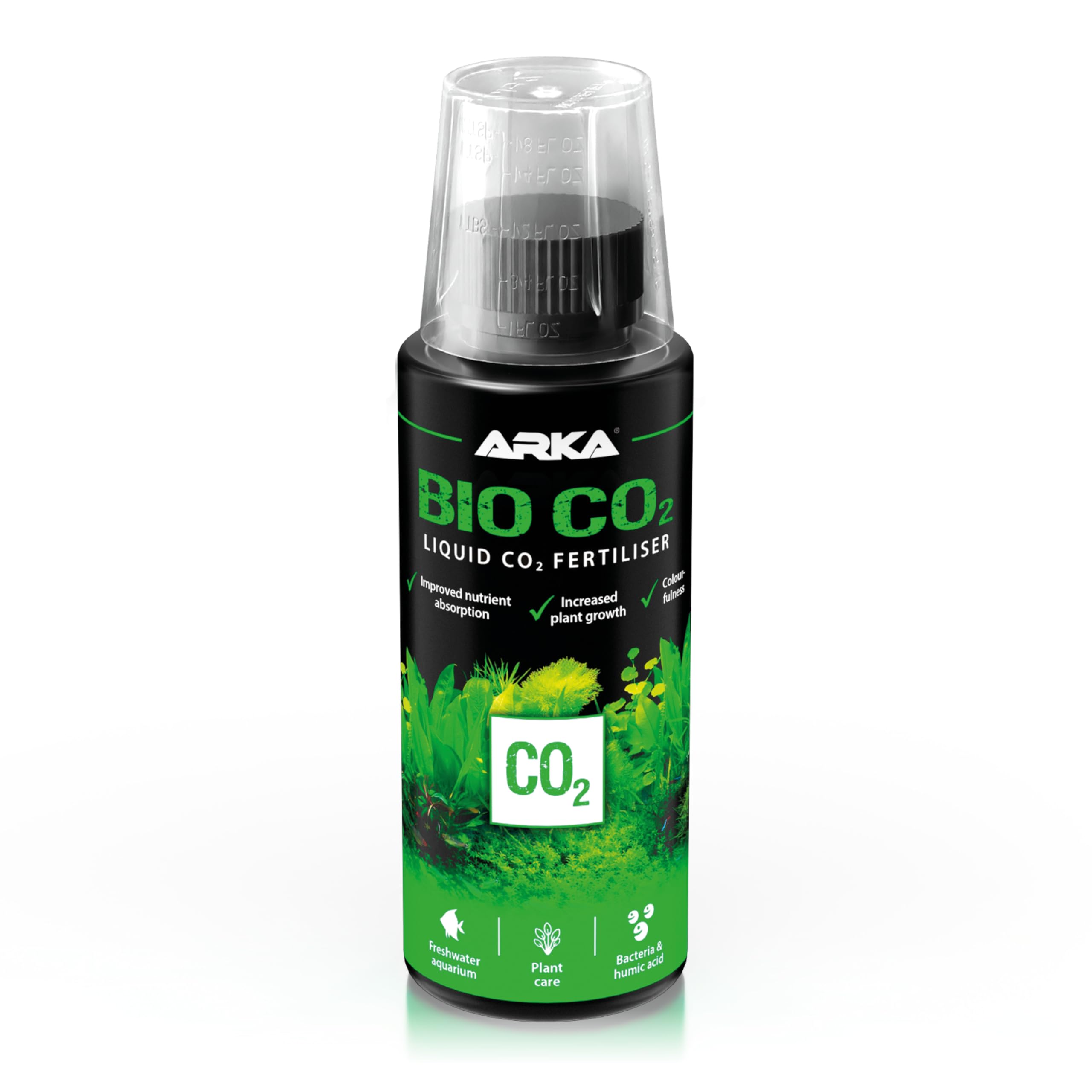 Bio CO₂ aquarium fertilizer – ARKA Bio-CO₂ 118 ml – liquid CO2 source with bacteria & humic acids – boosts plant growth & vibrant colours – nitrate-free – for freshwater tanks & aquascapes