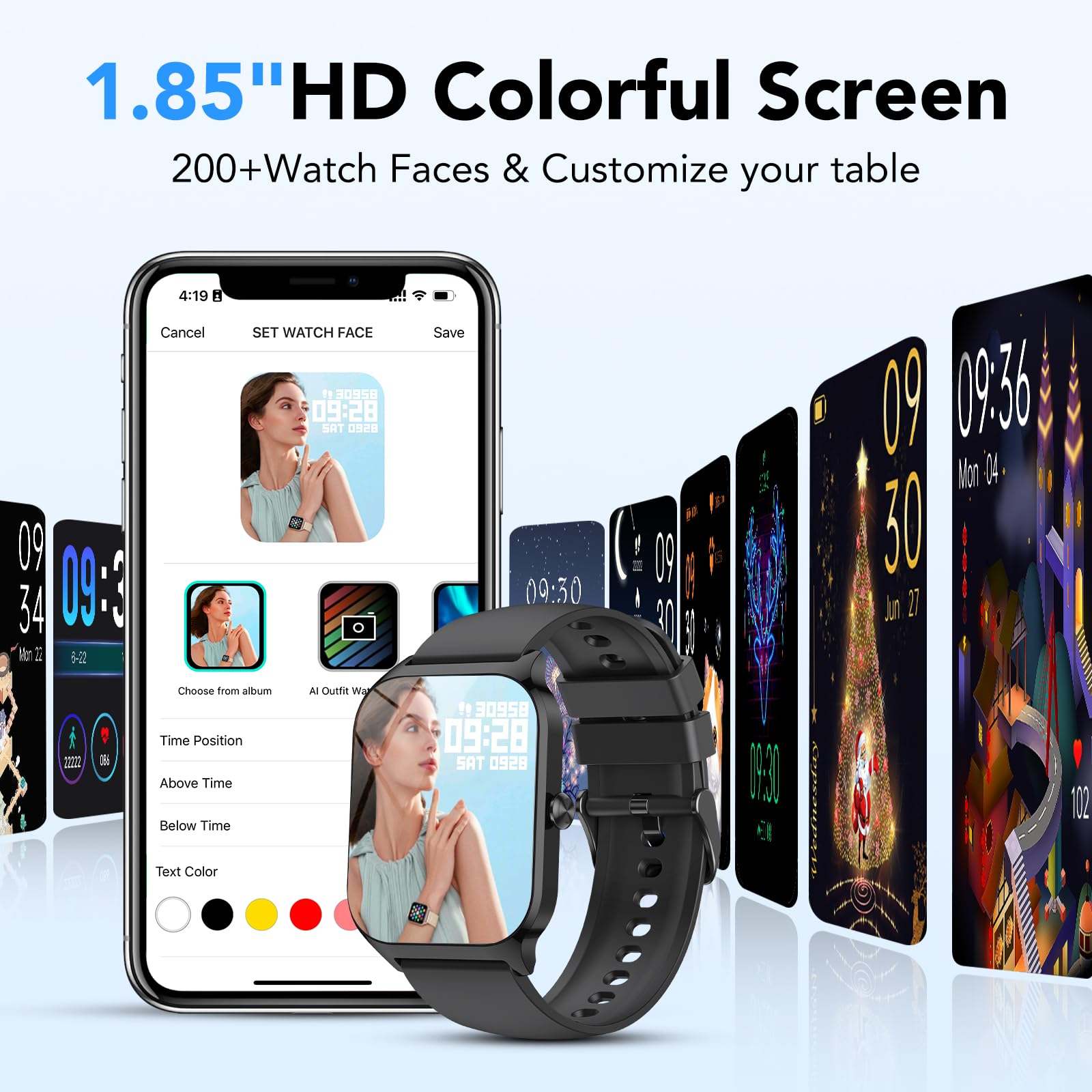 Smartwatch Uomo Donna, 1.85'' Orologio Smartwatch Uomo Donna con Effettua/Risposta Chiamate, 115+ Sportive Smart Watch con Contapassi/Sonno/Cardiofrequenzimetro, IP68 Fitness Tracker per iOS Android