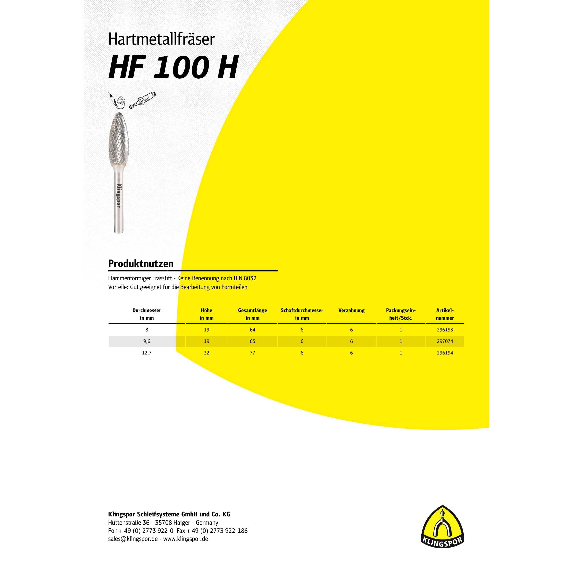 HF 100 H - Fresa de metal duro (12,7 x 32 x 6 mm, dentado cruzado) : 296194