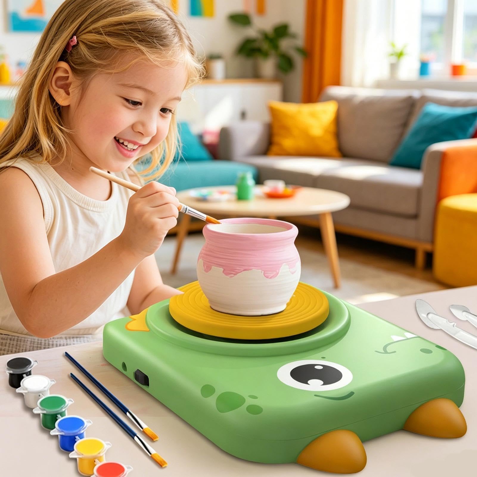 Generisch Töpferscheibe Für Kinder Set mit Ton Projekten | Kinder Töpferscheiben Komplettset Für Kinder, sowie Mädchen, Geburtstag, Party, Kunstunterricht und Beschäftigung, Schule