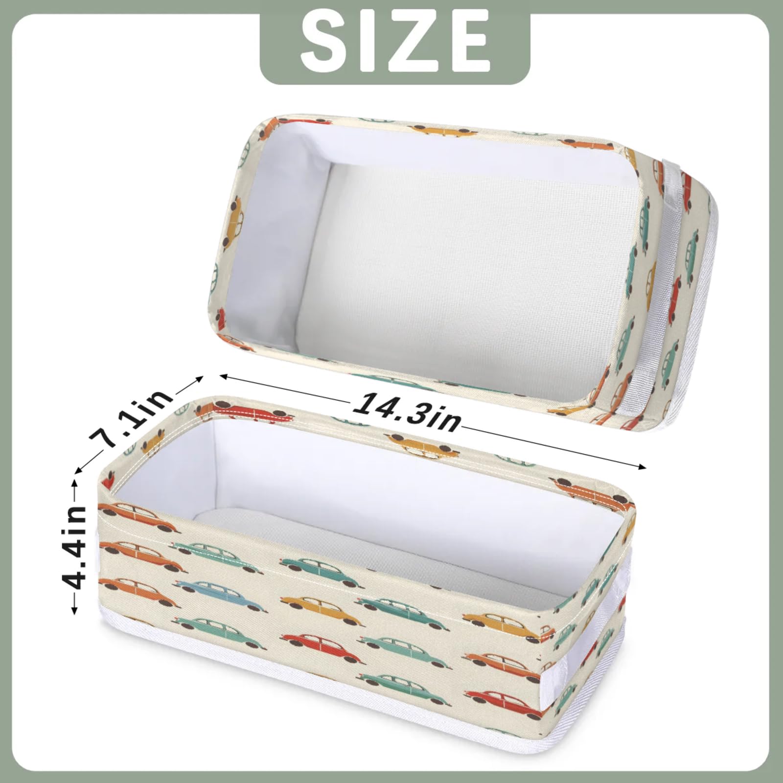 Tablerazzi Toilet Tank Topper Paper Basket with Handle, Cute Car Print Bathroom Storage Basket for Organizing, Small Fabric Storage Bins for Bathroom Decor