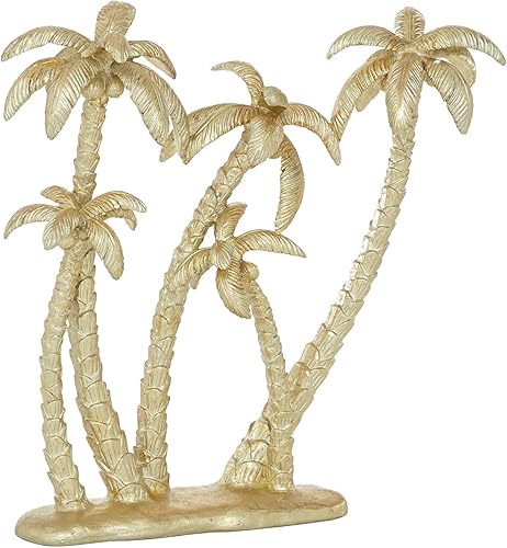Deco 79 Polyresin - Estatua decorativa de árbol de palma, decoración del hogar, 15 x 5 x 16 pulgadas, color dorado