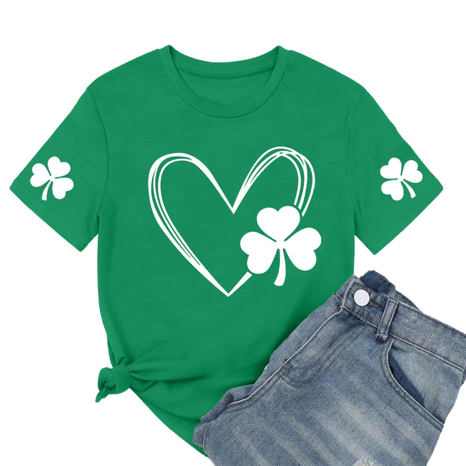 MEESHEEP Womens St Patricks Day Shirt: Lucky Shamrock Heart T Shirts Irish Green Tees