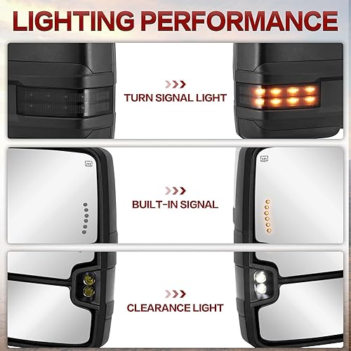 Miniatura 3 de Espejos LED de remolque con calefacción eléctrica compatibles con Chevy Silverado GMC Sierra 1500 2500 HD 3500 HD 2014-2019 - Juego de par negro, no