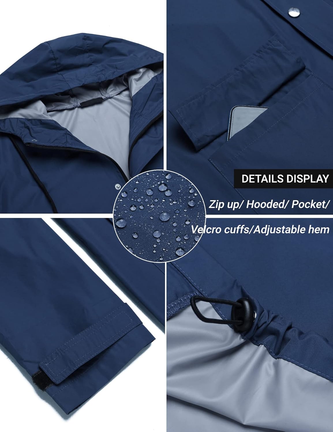 COOFANDY Men's Rain Jacket with Hood Waterproof Lightweight Active Long Raincoat - Image 5