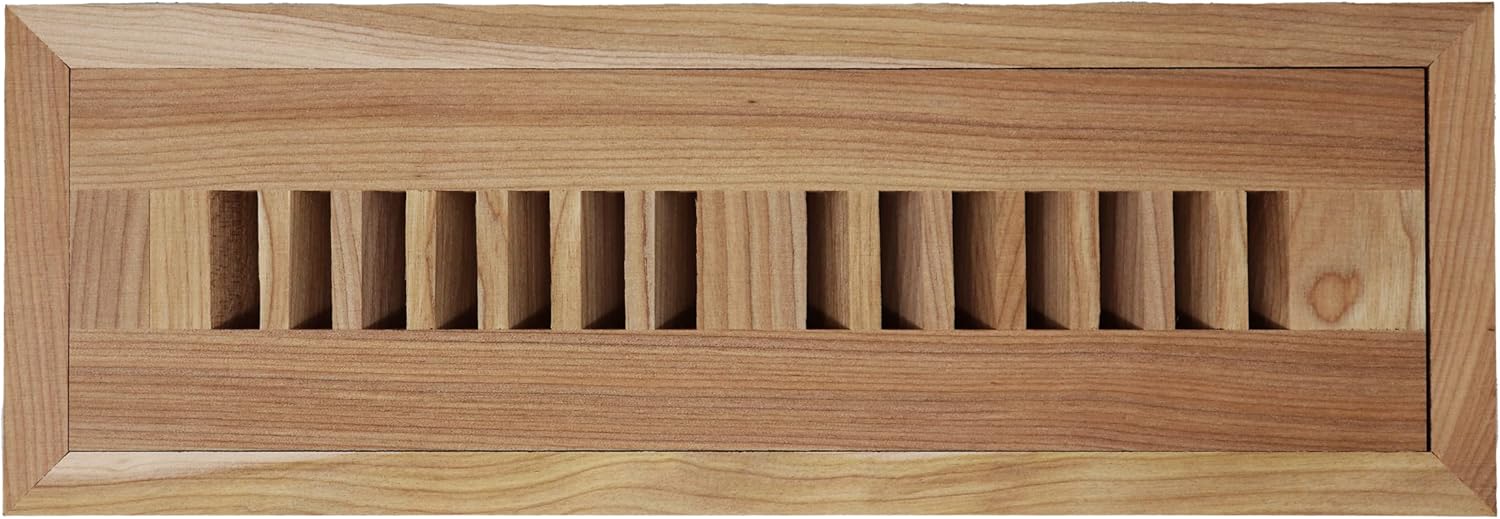 Red Birch Wood Floor Register, 4x10 Flush Mount Vent Cover, 3/4
