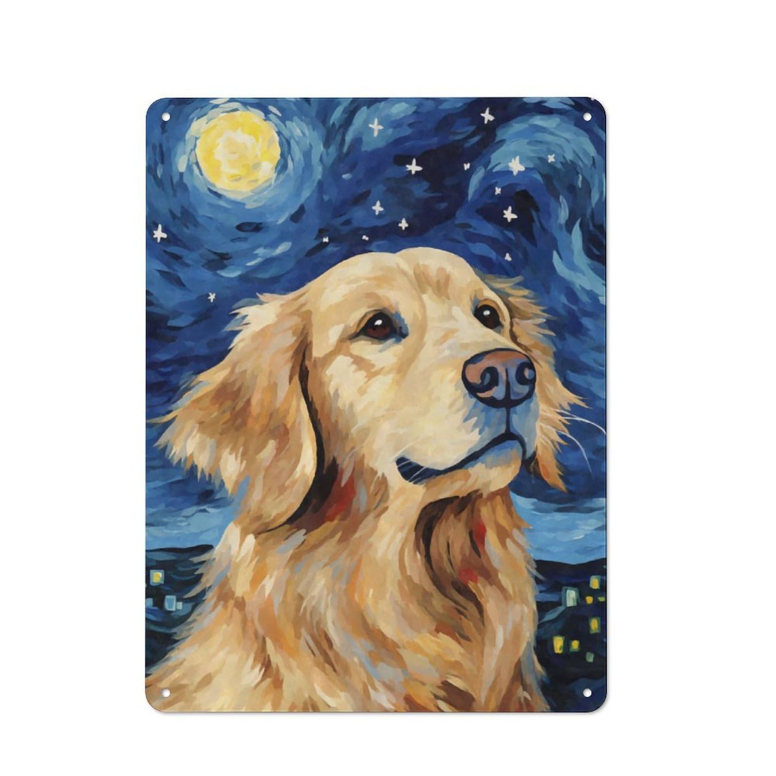Junmoney Golden Retriever Night-1 Golden Retriever Night Vintage Tin Wall Plaque 40X30cm For Café Or Restaurant, A Decorative Christmas Gift For Café Owners And Decorators