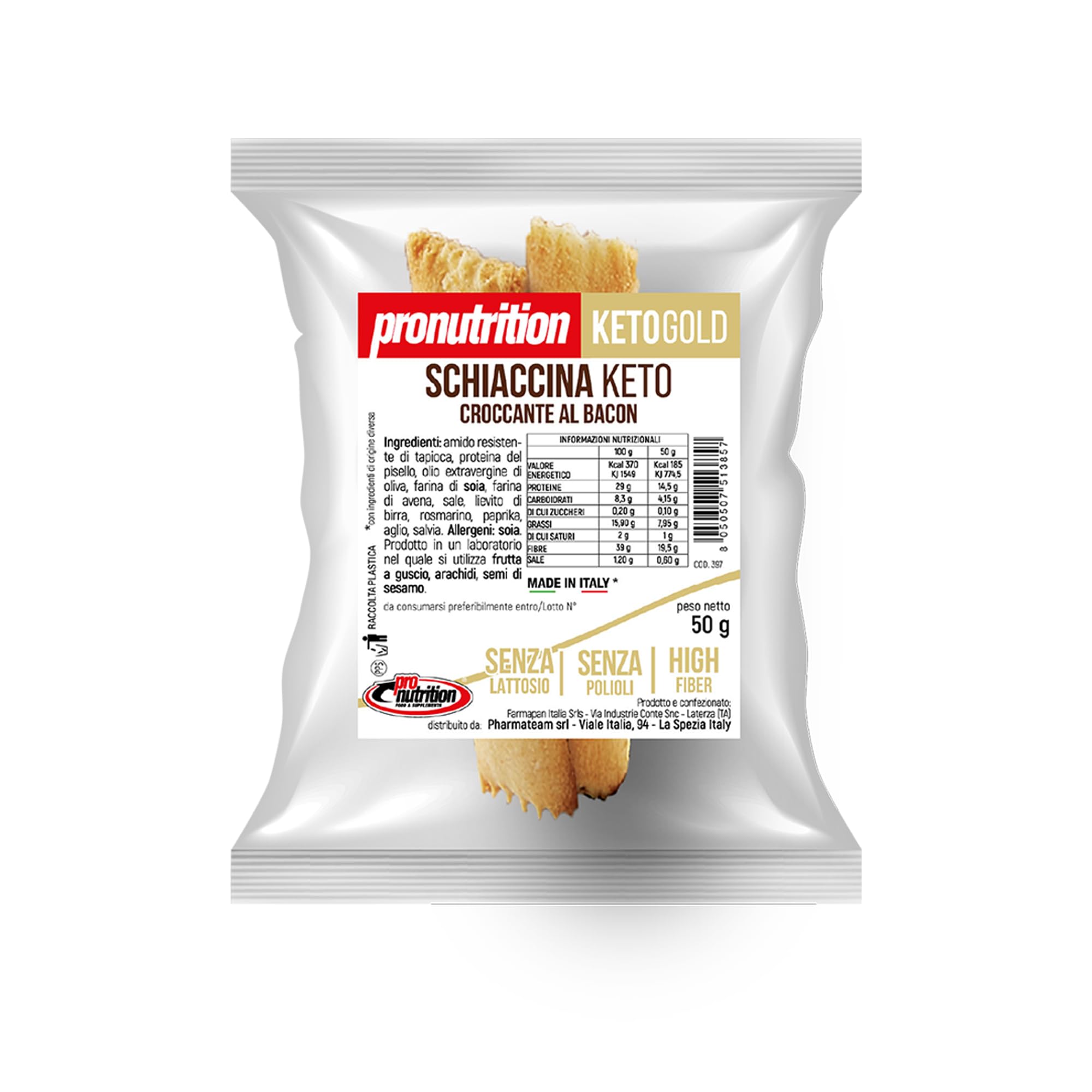 Pro Nutrition | Schiaccina Bacon, Schiaccina Snack aperitivo salato, merenda, Senza Zuccheri, Basso Tenore di Carboidrati - Ricco di Fibre Scatola da 10 Pezzi.