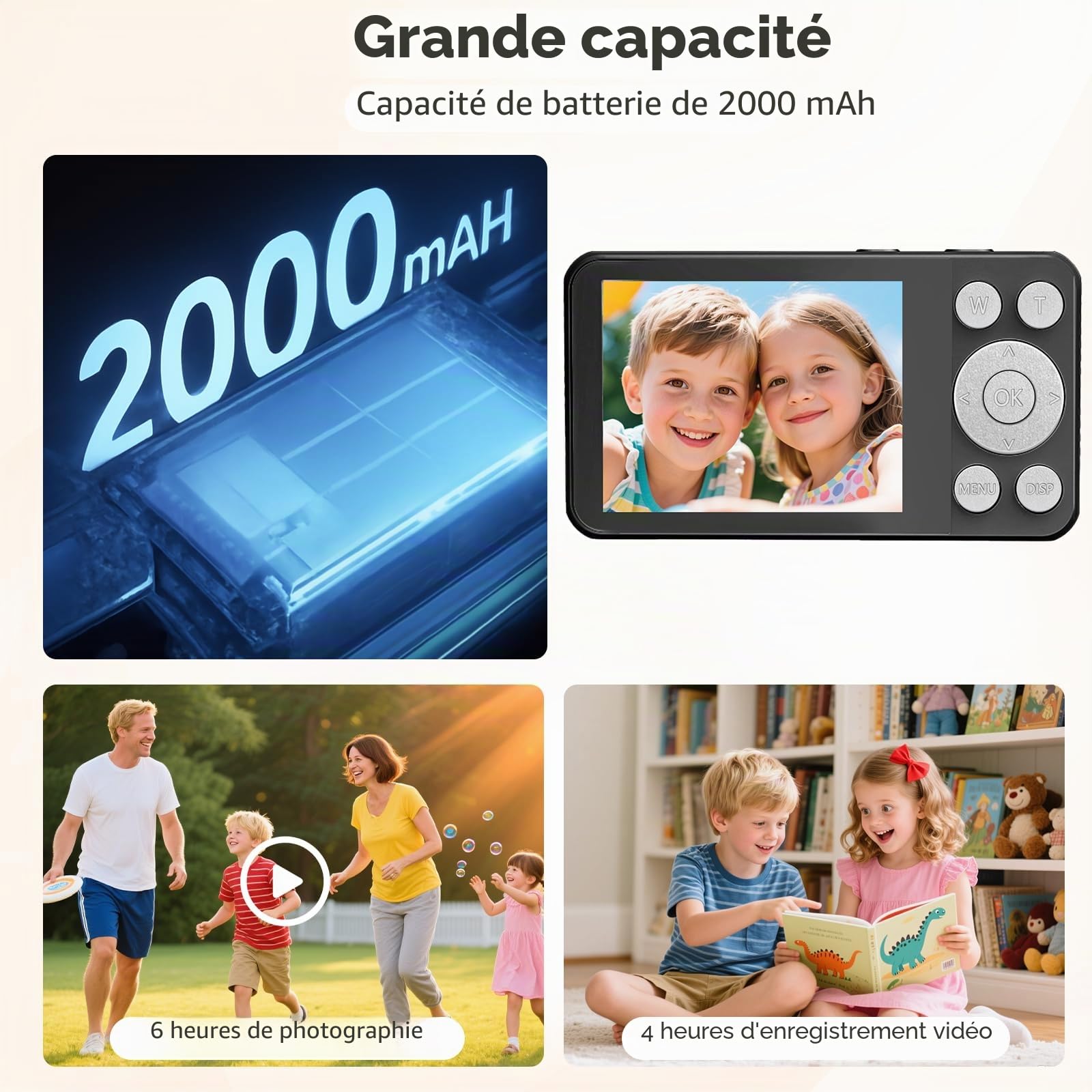 Appareil Photo Numérique 4K 64MP - Caméra Portable avec Zoom Numérique 18X, Écran LCD 2,8", Carte SD 32GB Incluse, Stabilisateur d'image - Idéal Enfants, Adolescents et Débutants (Noir-2)