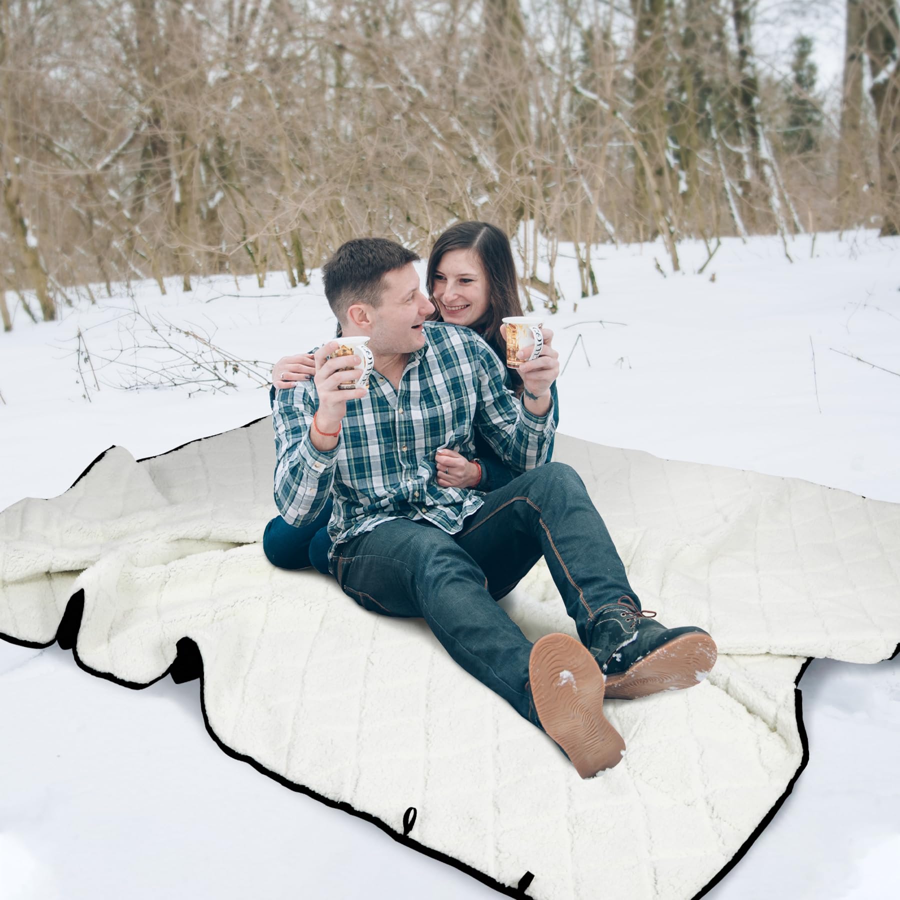 REDCAMP Campingdecke mit Sherpa-Futter, große, warme, wasserdichte und winddichte Outdoor-Decke für Camping und Stadion, maschinenwaschbar, 150 x 200 cm, Weiß