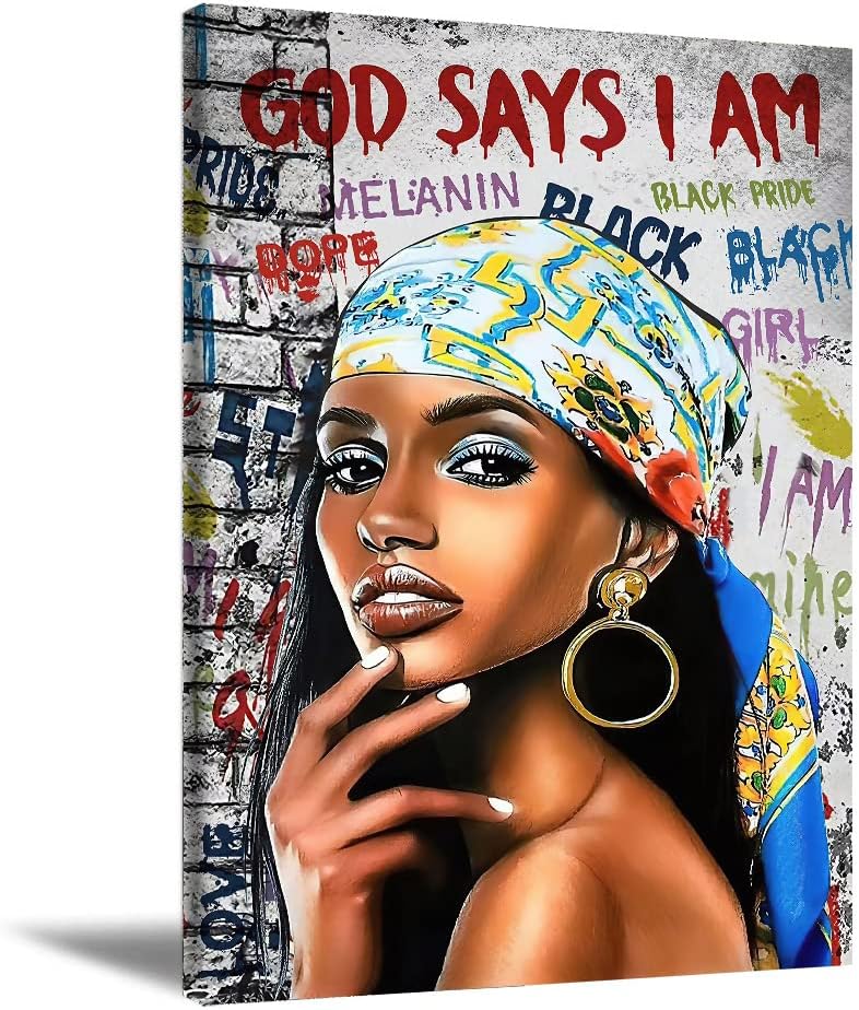 SunRain Arts Black Girl African American Wall Art Décor African Portrait Poster Inspirational African American Wall Art for Home Bedroom Bathroom 16×24 In Unframed